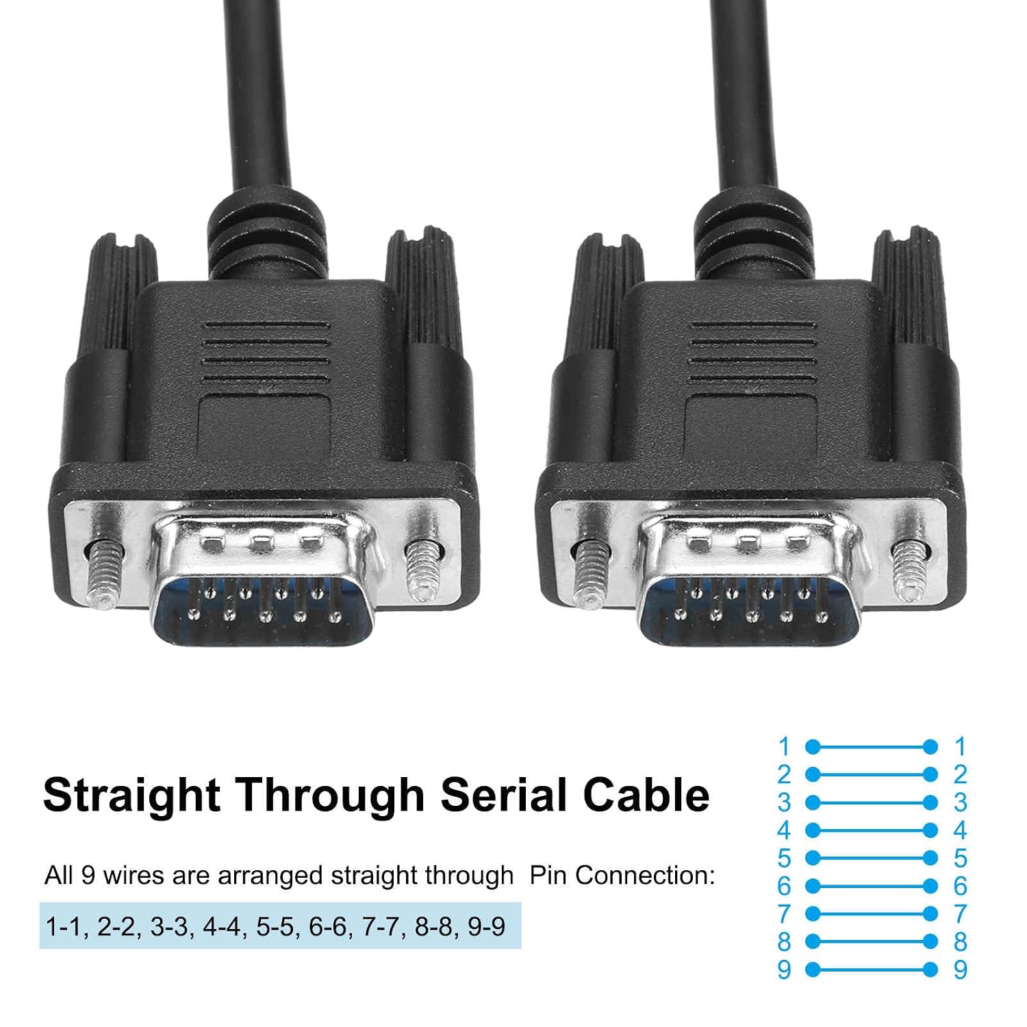 MECCANIXITY 1.6 ft DB9 RS232 Serial Cable, Straight Through RS-232 Male to Male 9 Pin Extension Cable for Data Communication, Black
