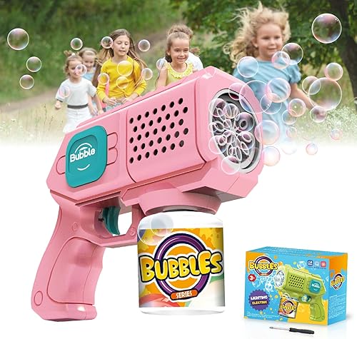 Panacare - Máquina de burbujas, pistola de burbujas automática para niños, 10 agujeros con juguete de fabricación de burbujas LED, juguetes para