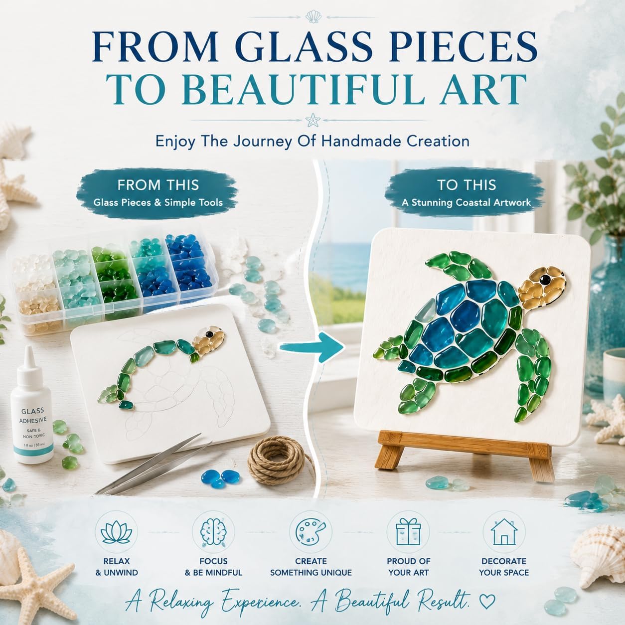 ZevBubzen DIY Sea Glass Mosaic Art Kit, Sea Glass Art Kit (Seahorse) image 4