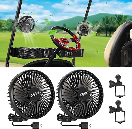 Roykaw Ventilador de carrito de golf, entrada USB portátil compatible con EZGO Club Car Yamaha, 3 ajustes de velocidad, rotación de 360 grados,