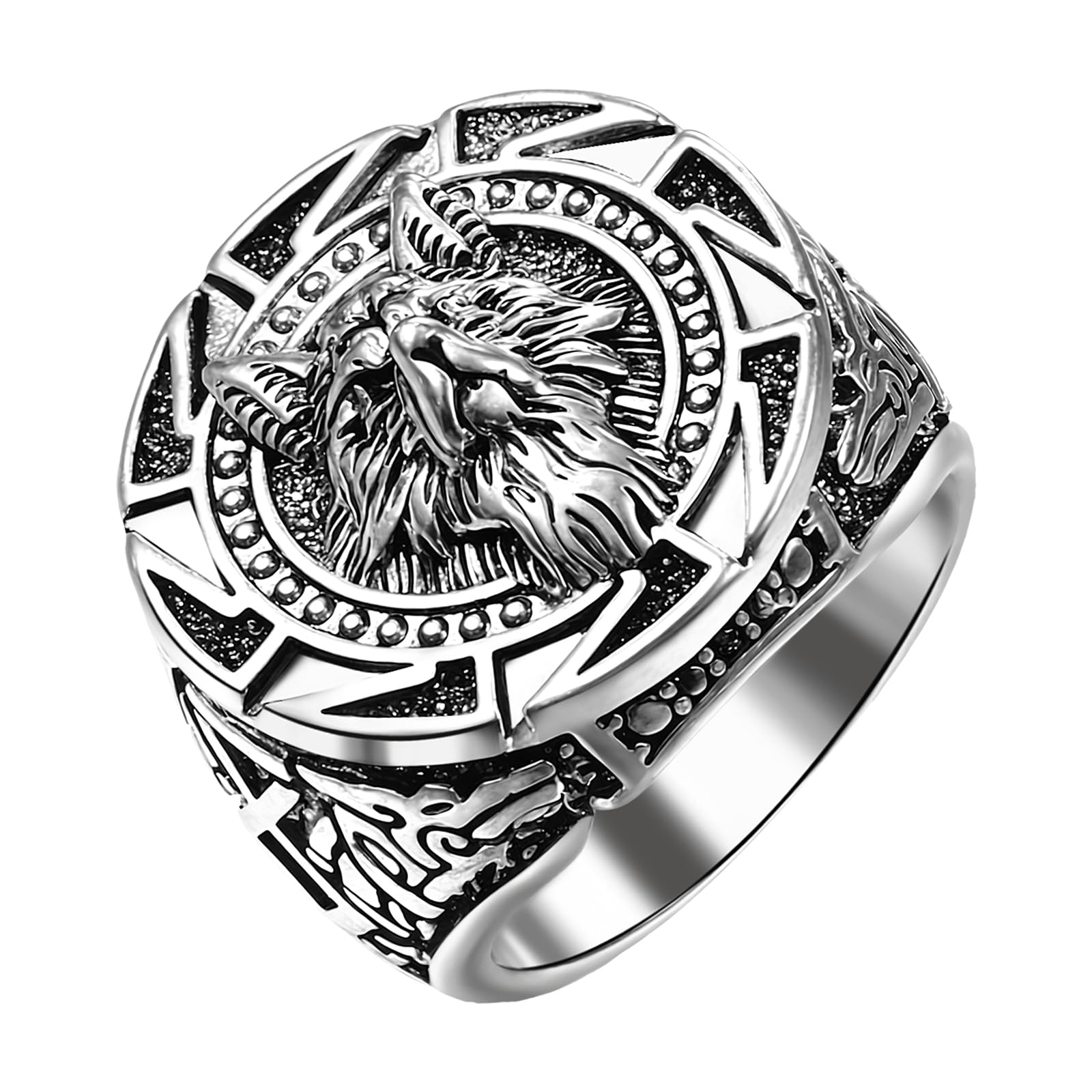 OIDEA Herren Wikinger Ring Siegelring: Wolfskopf Nordisch Runen Metall Vintage Mittelalter Retro Schmuck Geschenk für Männer Größe 54-70