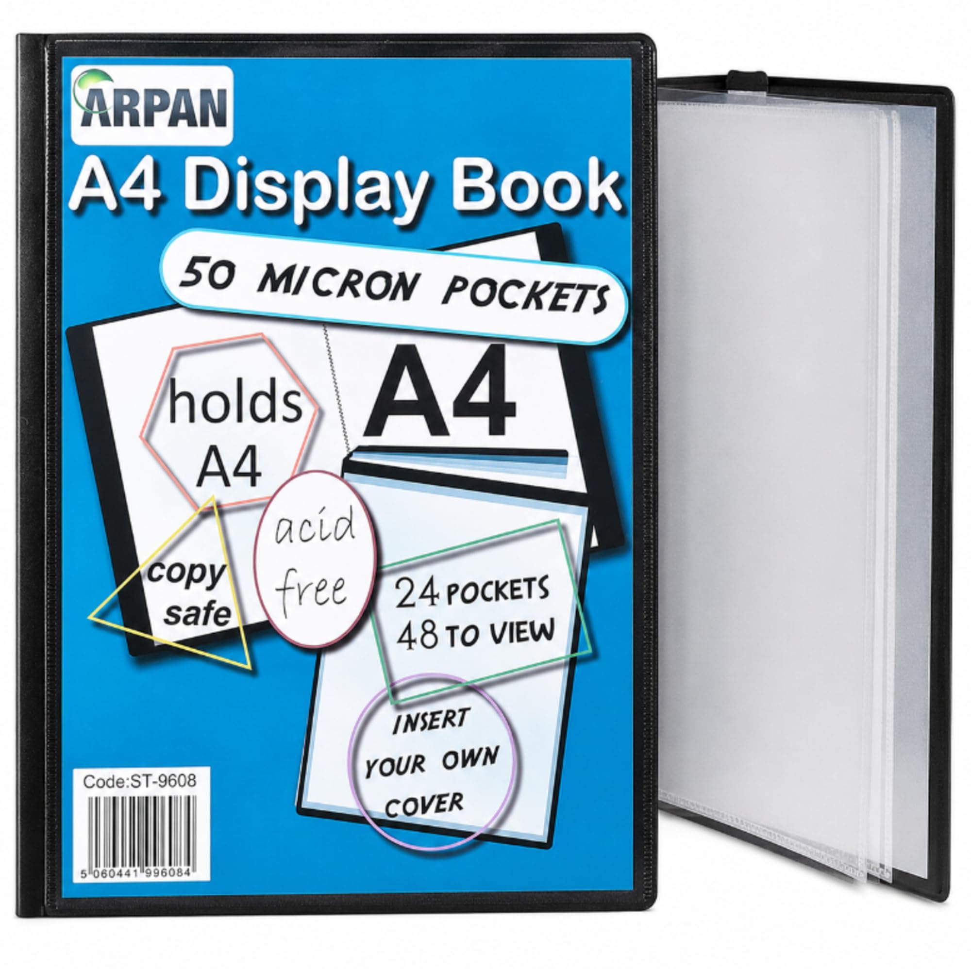 A4 Presentation Display Book with 24 Pockets 48 Views - Book Folder Folio for Reports, Documents, Music Sheets, Artwork, School Projects, Clippings - Document Protector with Plastic Sleeves - by Arpan