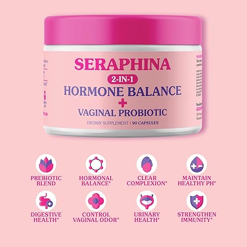 Miniatura 7 de Seraphina Probióticos vaginales 2 en 1 para mujeres + equilibrio hormonal 90 cápsulas de cuidado femenino completo, PMS y salud del tracto