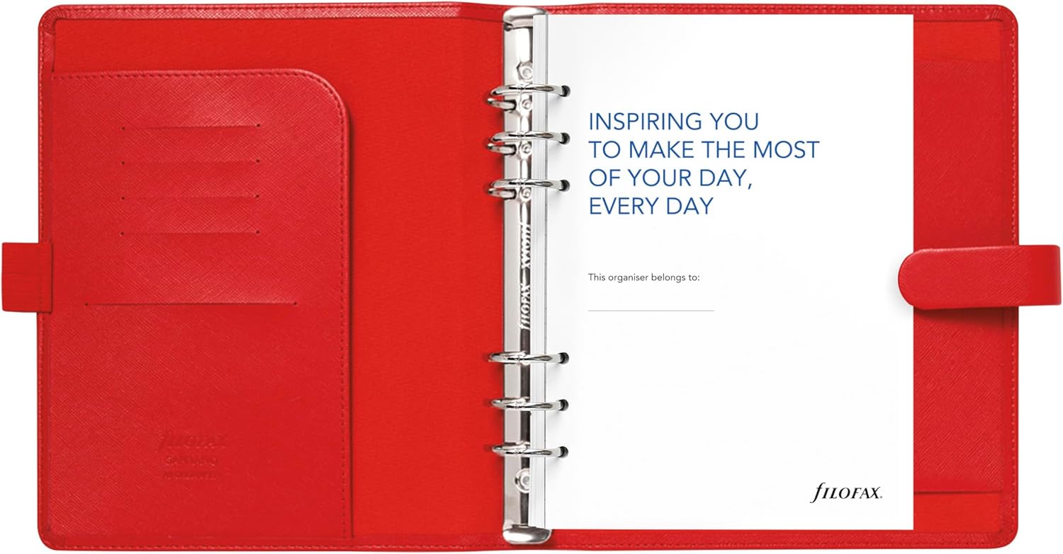Filofax Saffiano Organizer, A5 Size, Poppy - Cross-Grain, Leather-Look, Six Rings, Week-to-View Insert, Multilingual (C022622)