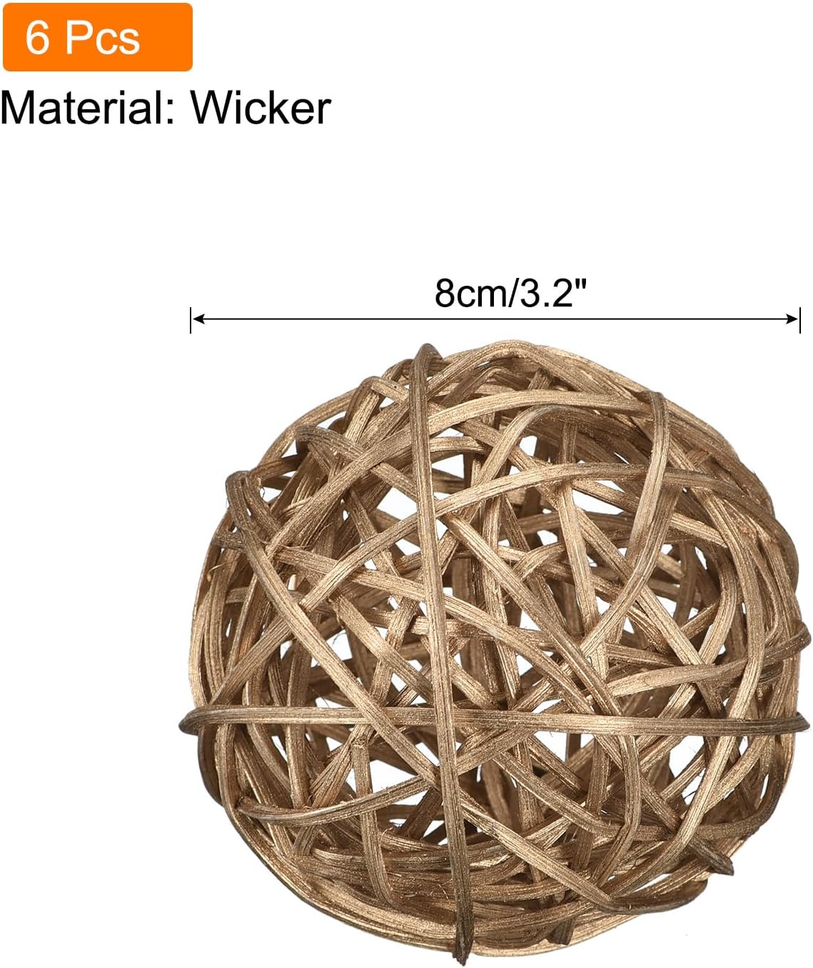 MECCANIXITY 6 Pcs Wicker Rattan Balls 3.2 Inch Rattan Decorative Balls Vase Fillers for Wedding Party Centerpiece Bowls Home Decoration Gold