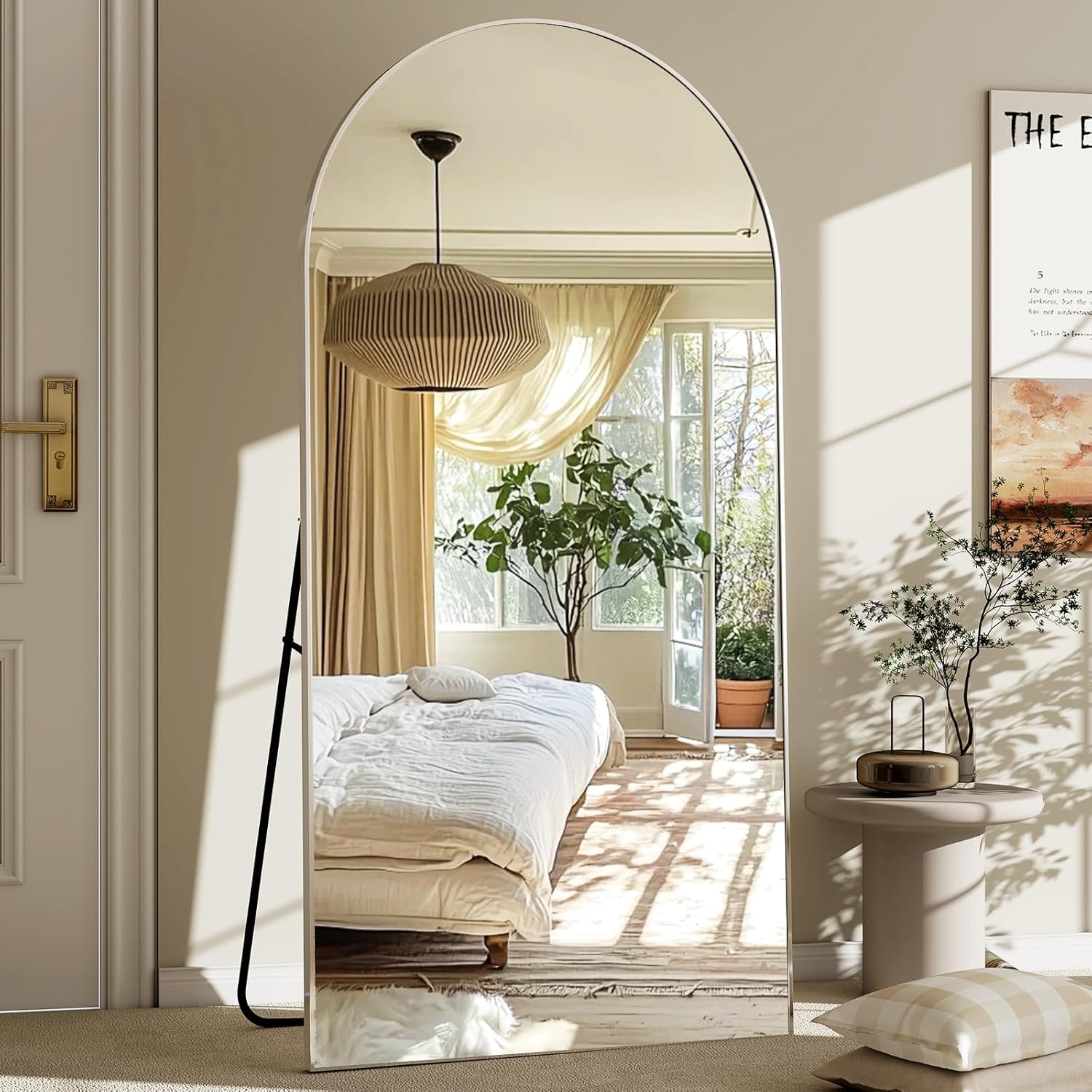 GLSLAND-30x71 inch Wall Mount Arched Full Length Mirror-Aluminum Alloy Frame High Definition-Full Body Mirror for Bedroom or Living Room,Silver