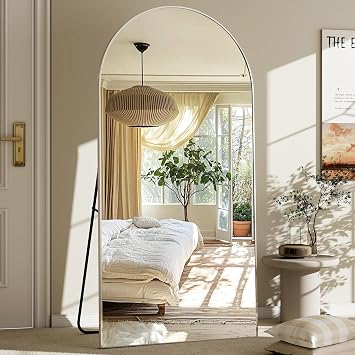 GLSLAND-30x71inch Arched Full Length Mirror, Full Body Floor Mirror Silver