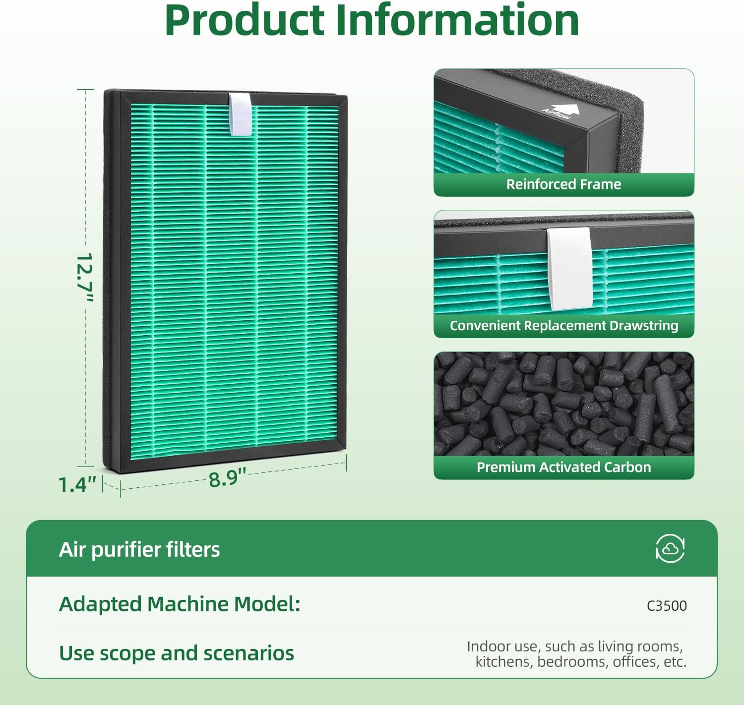 C3500 Replacement Filter Compatible with LUFTRUM C3500 Air Purifier,3-Stage High-Efficiency Filter +Activated Carbon Filtration (2 PACK) - Image 6