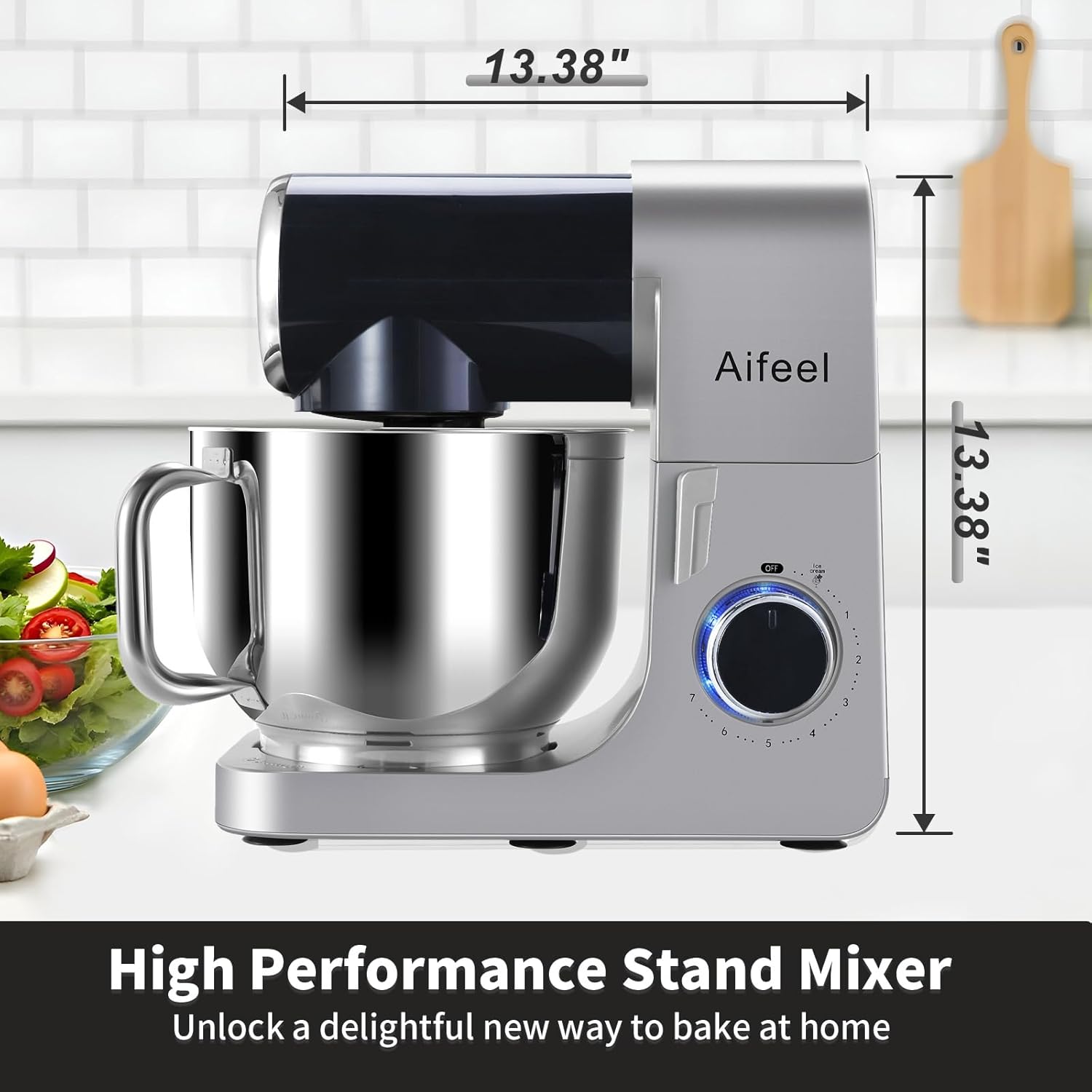 Aifeel Stand Mixer,6.5QT Tilt-Head Electric Stand Mixer,700W DC Motor with Low Noise,Kitchen Mixer with Dough Hook,Beater,Whisk,Dishwasher-Safe Attachments for Baking (Black) - Image 2