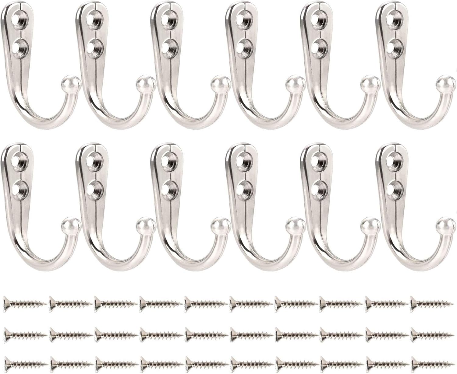 12 Pack Coat Hooks Wall Mount Small Single Hanger Hook Chrome Metal Utility Hooks for Hanging Clothes Jackets Robes Towels Hats Keys Bags Cups, Silver