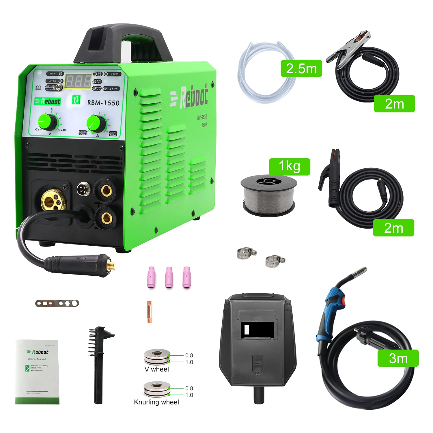 Reboot MIG155 MIG Welder 150A 4 in 1 Gas and gasless MIG/ARC/Lift TIG