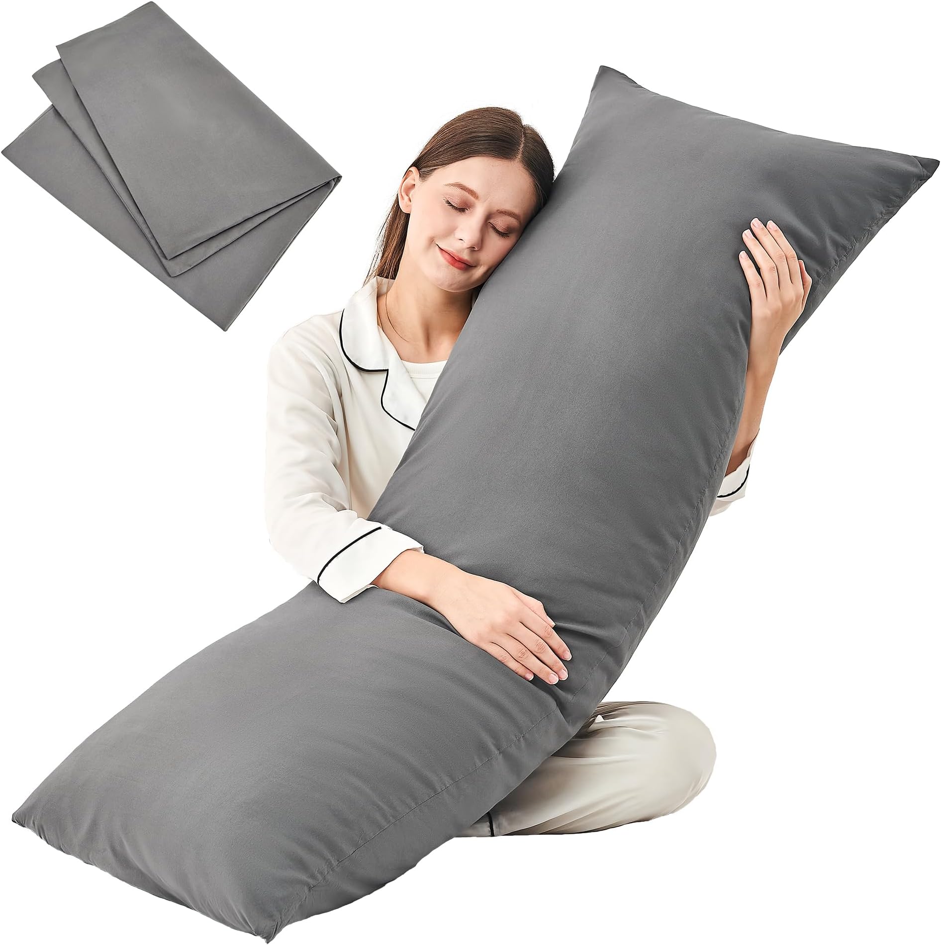 Litanika Body Pillow Insert with Cover, Long Pillow for Side Sleeper, Pregnancy Pillows for Sleeping, Breathable Fluffy Soft Full Body Pillow for Adults, Grey, 20"x54"