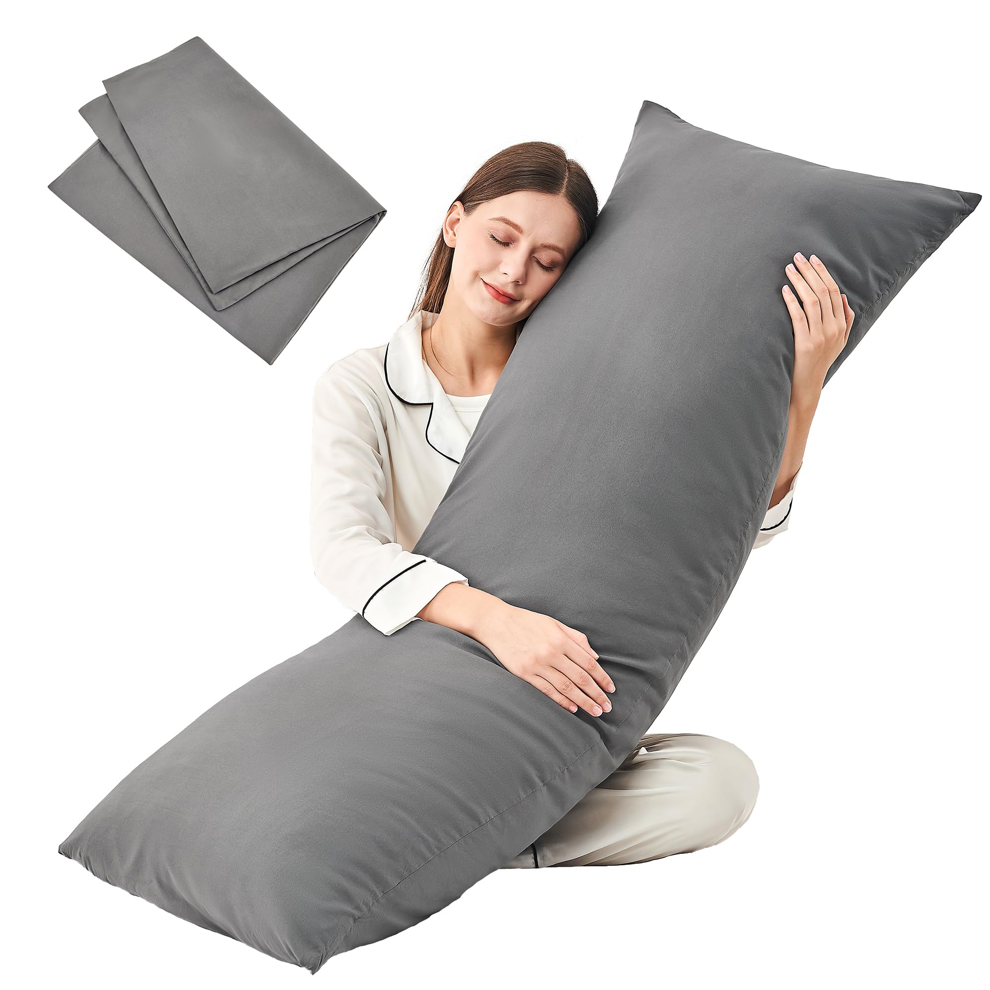 Litanika Body Pillow Insert with Cover, Long Pillow for Side Sleeper, Pregnancy Pillows for Sleeping, Breathable Fluffy Soft Full Body Pillow for Adults, Grey, 20"x54"