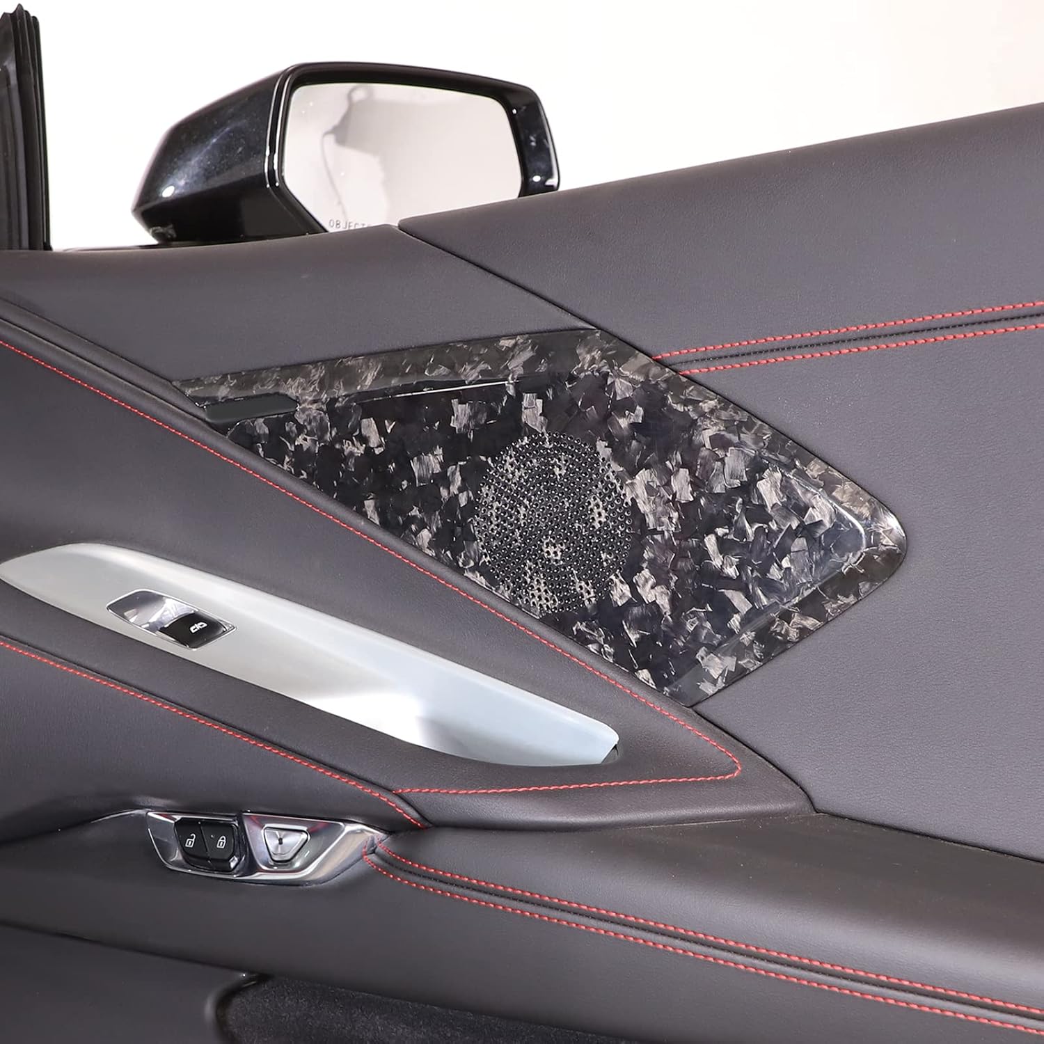 Daeiclru Car Side Door Speaker Cover Compatible with Chevrolet Corvette C8 2020-2023, Real Carbon Fiber Car Door Panels Cover Trim, Interior Accessories (Forged Pattern)