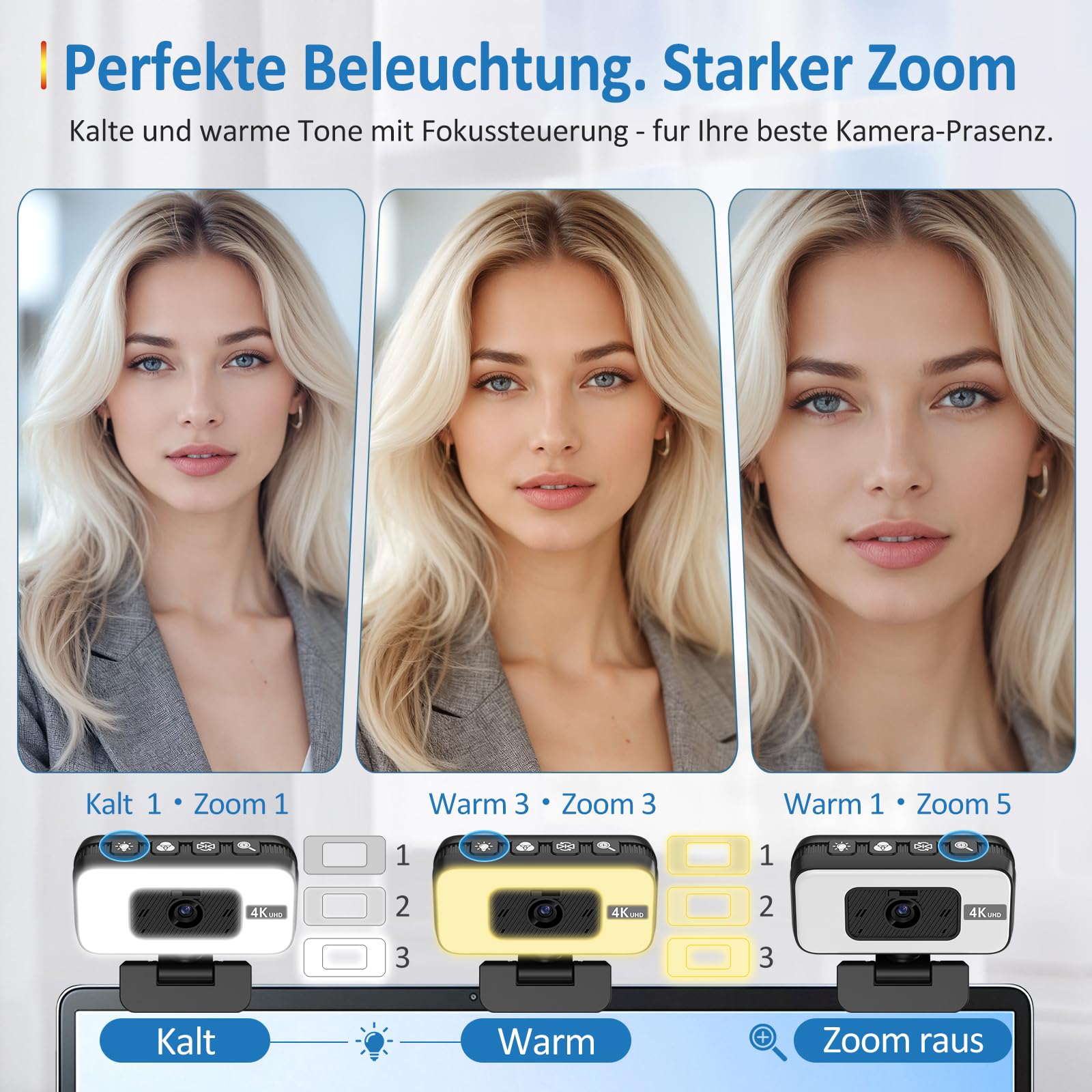Webcam 4K, Autofokus PC Kamera mit Mikrofon für Laptop