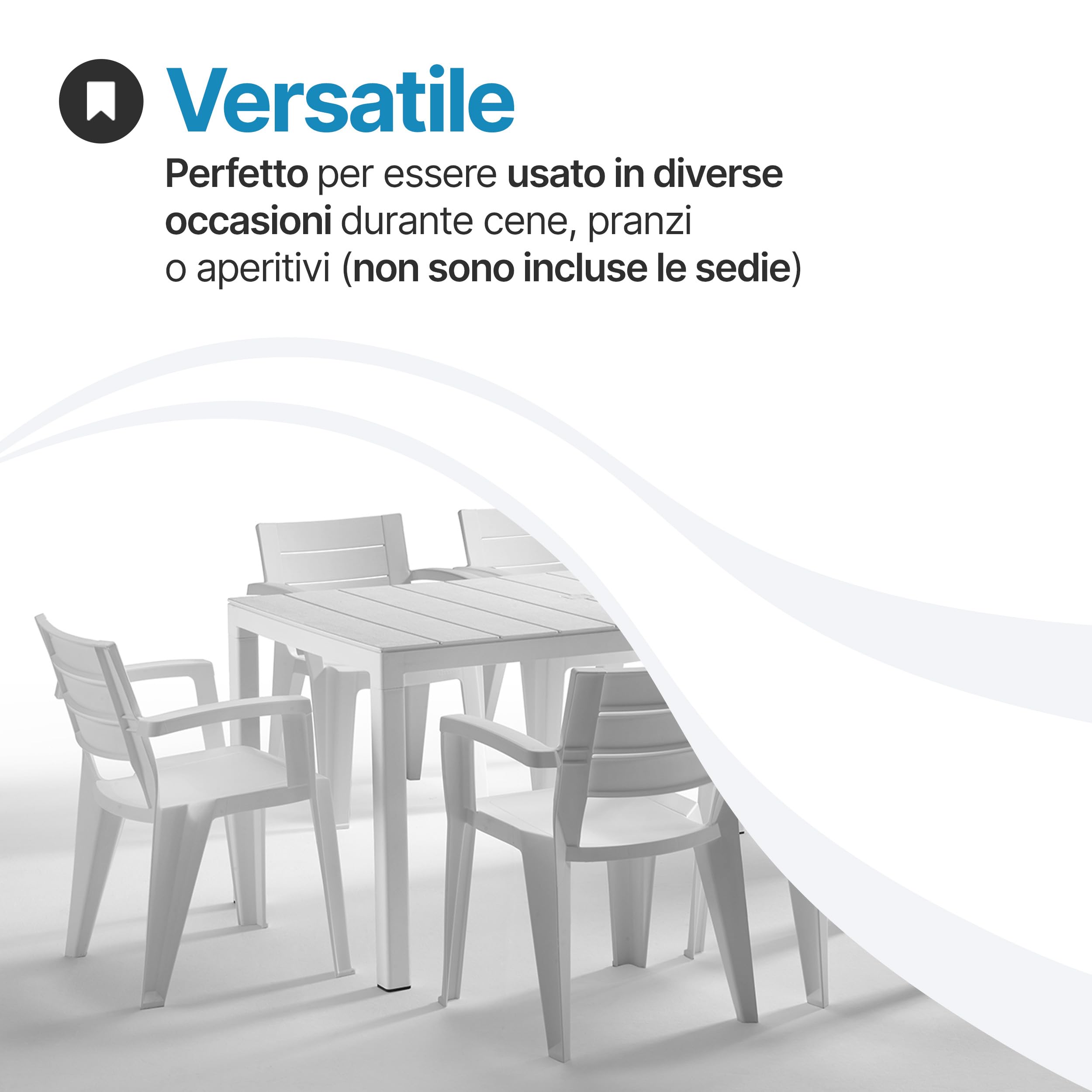 Tomaino - Tavolo Da Giardino Allungabile In Plastica 4-12 Posti - Tavolo da Esterno per Pranzo Rettangolare o Quadrato - Per Giardino, Veranda o Balcone - Bianco