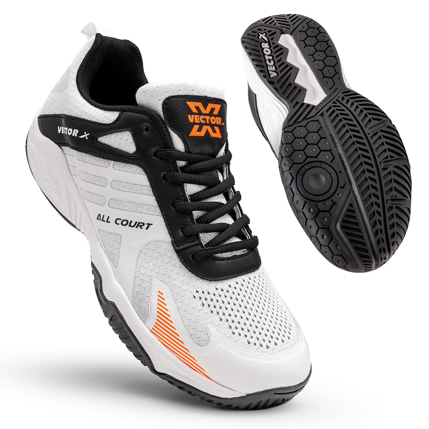 Unisex Tennis Badminton Court Shoes for Men, Women Boys|Knitted + TPU Fusing Upper, EVA Midsole, Rubber Sole|Lightweight Indoor Outdoor Sports Athletic Footwear Sneakers (White-Black, 6)-image-18