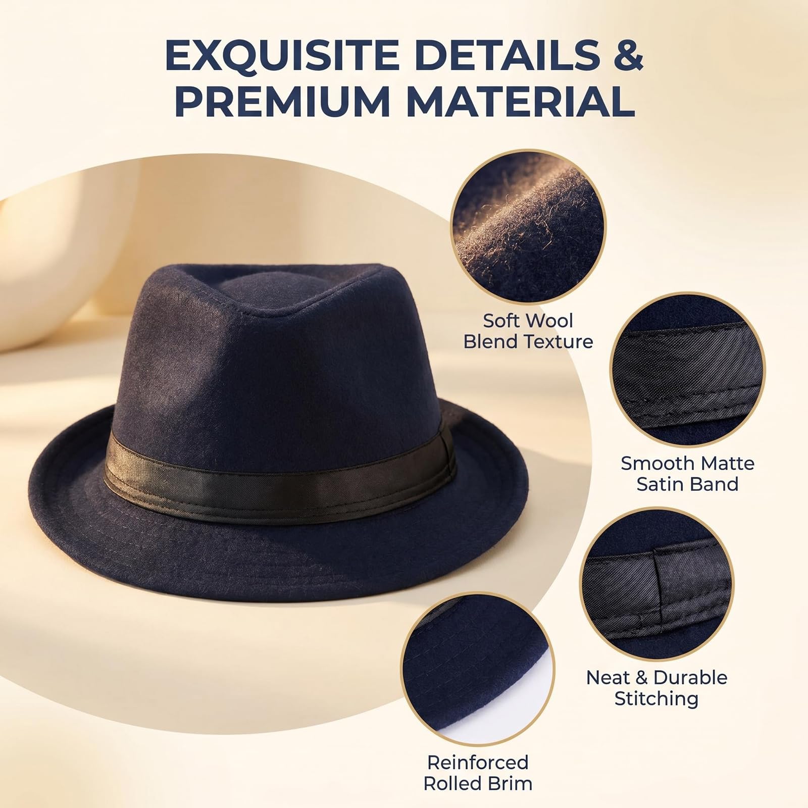 Upstore Cappello unisex Trilby Fedora anni '20 Panama Cappello Manhattan Gatsby con fascia Derby Cappello Jazz Cap