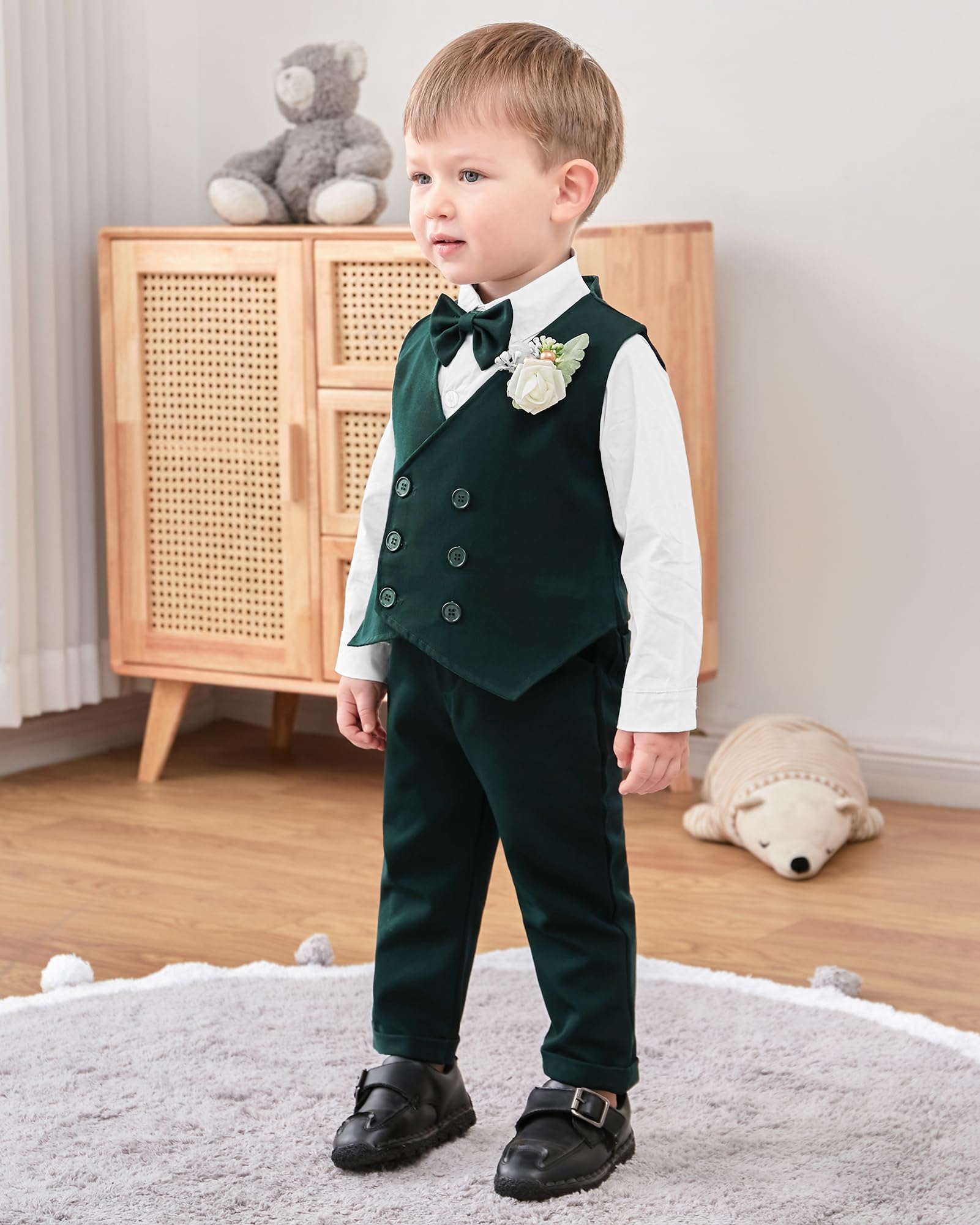 ZOEREA Bébé Garçon Gentleman Smoking Vêtements Ensembles, Enfant Mariage Baptême Tenue Costume Haut Chemise+Gilet+Pantalon+Nœud Papillon+Corsage 1-5 Ans