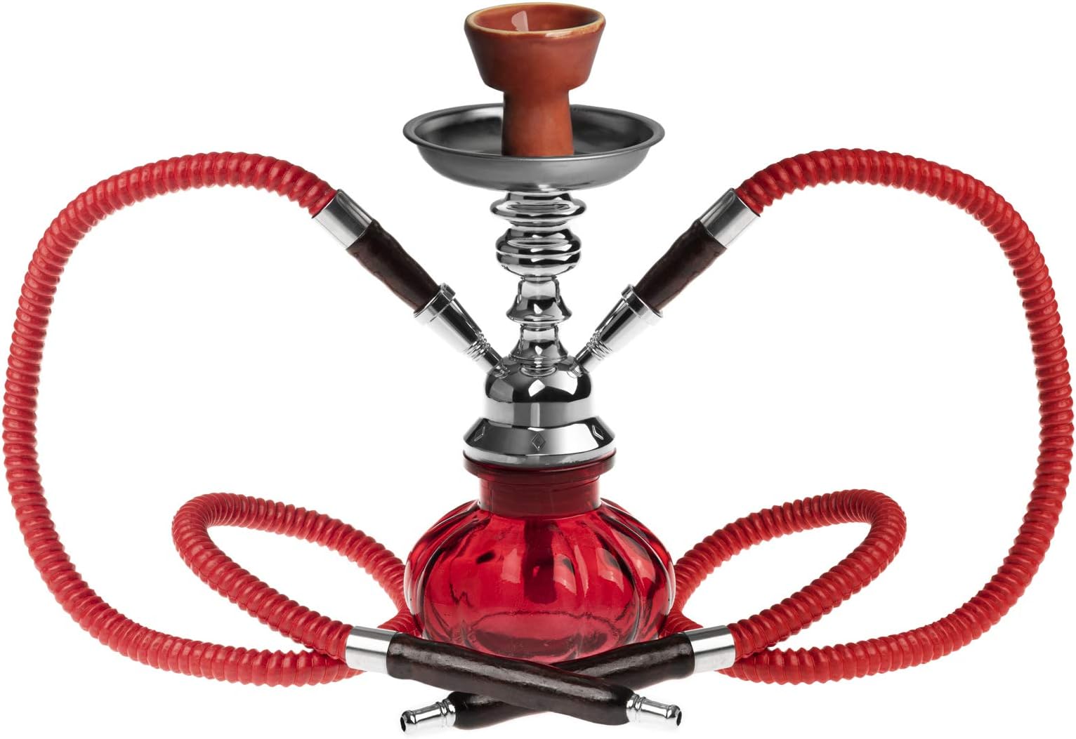 HIBRON Shisha Hookah Narghile Pipe with 2 Hoses, 25 cm, Red
