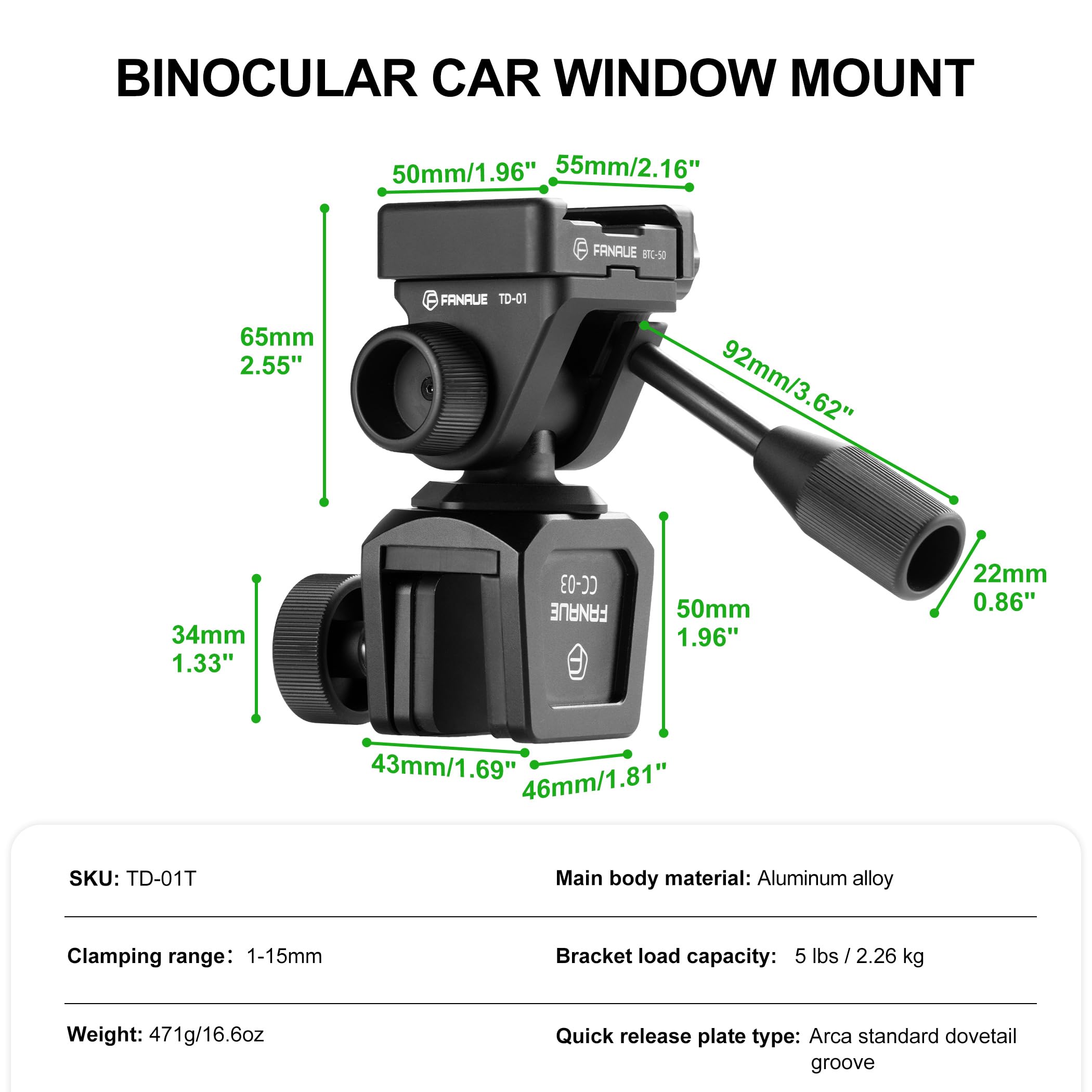 FANAUE Auto-Fensterhalterung für Spektiv Fernglas, Stativkopfadapter, Teleskopclip für Swiss Arca Schnellwechselplatte