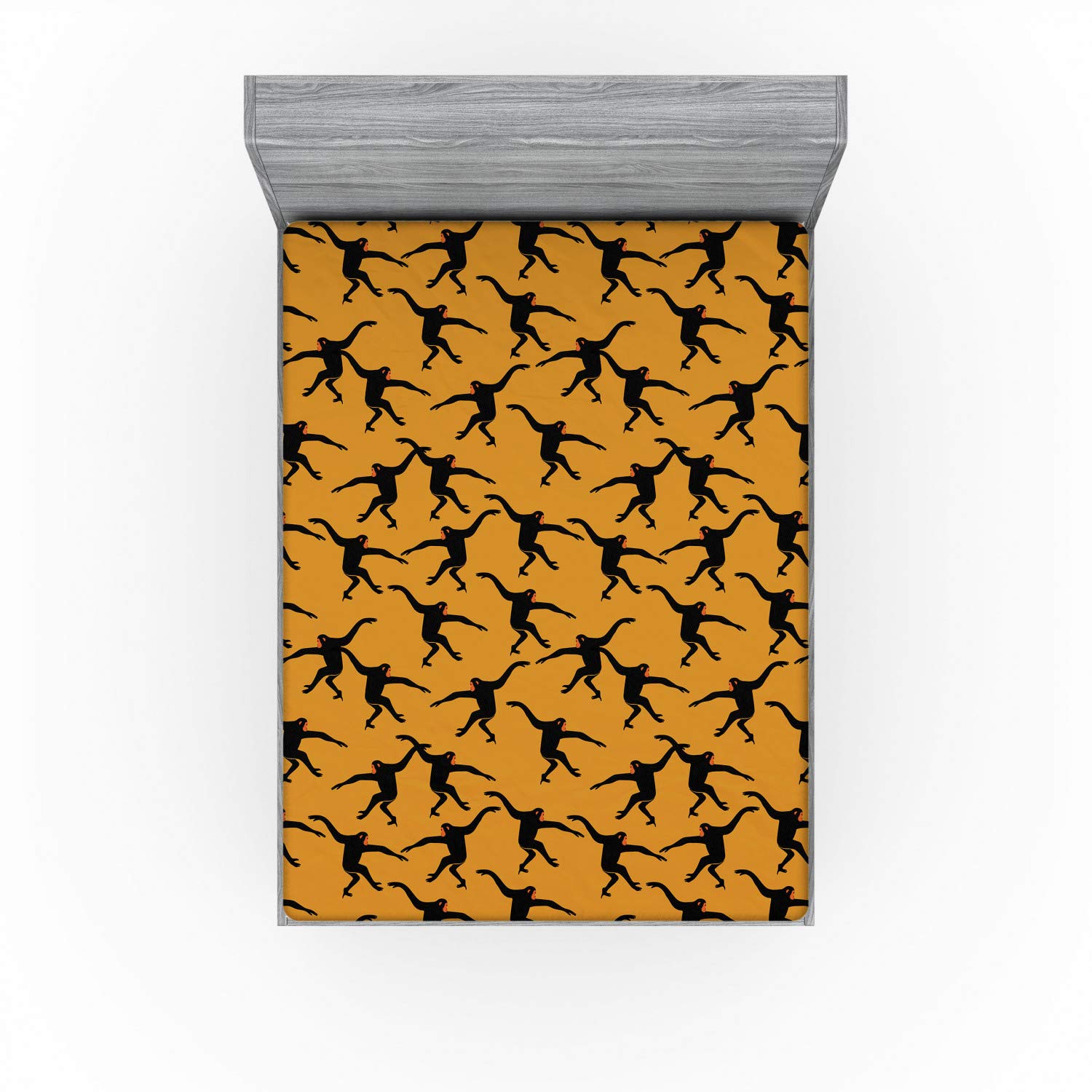 Ambesonne Gorilla Fitted Sheet, Repeating Pattern of Jumping Monkey Silhouettes, Bed Cover with All-Round Elastic Pocket for Comfort, California King, Orange Grey