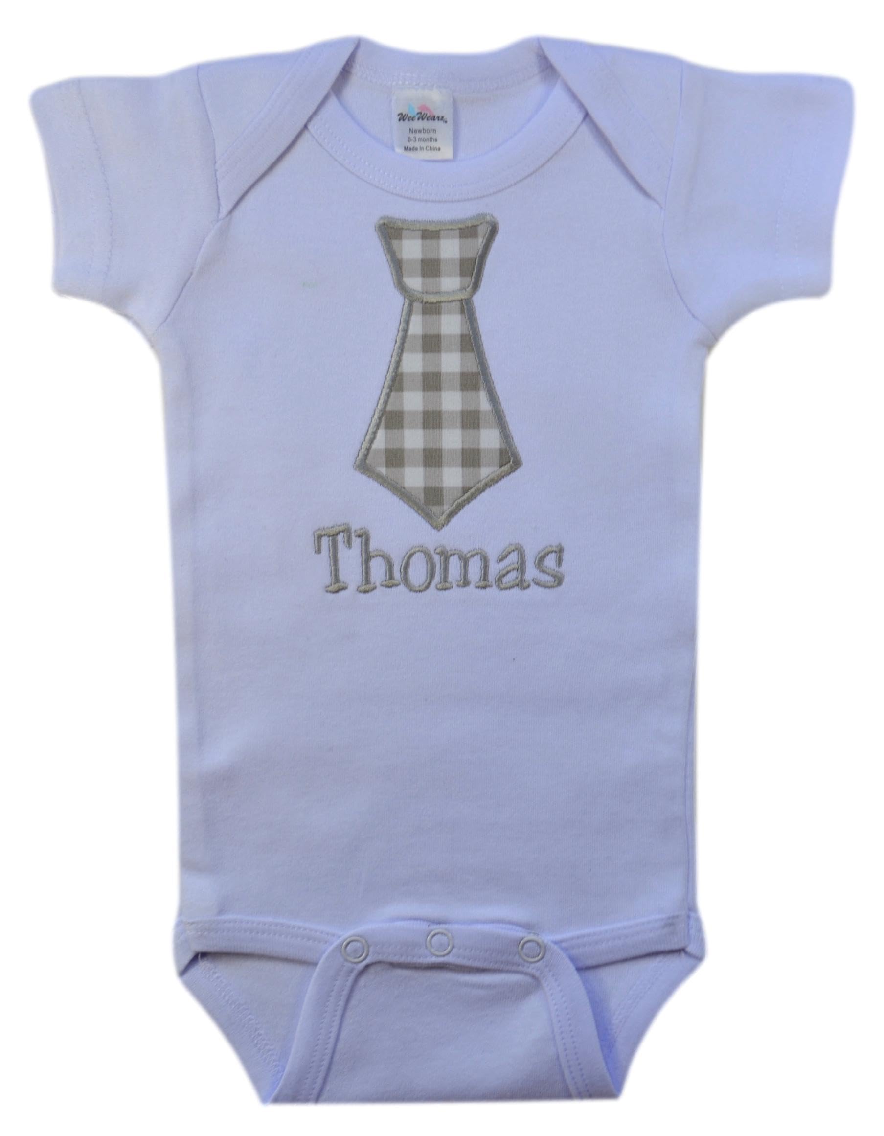 Funny Girl Designs Baby Boy Tie Bodysuit Embroidered with Your Name of Choice 100% Cotton (3-6 MONTHS, GRAY CHECK)