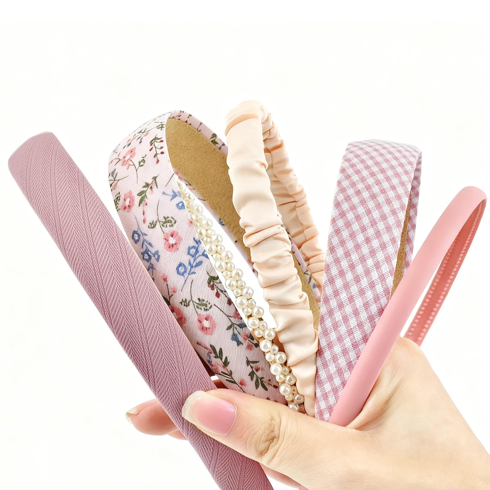 SHEHARUHI 6PCS Non Slip Headbands Set Include Vintage Floral Plaid Wide Headband Cute Pearl and Thin Headband for Women and Girls