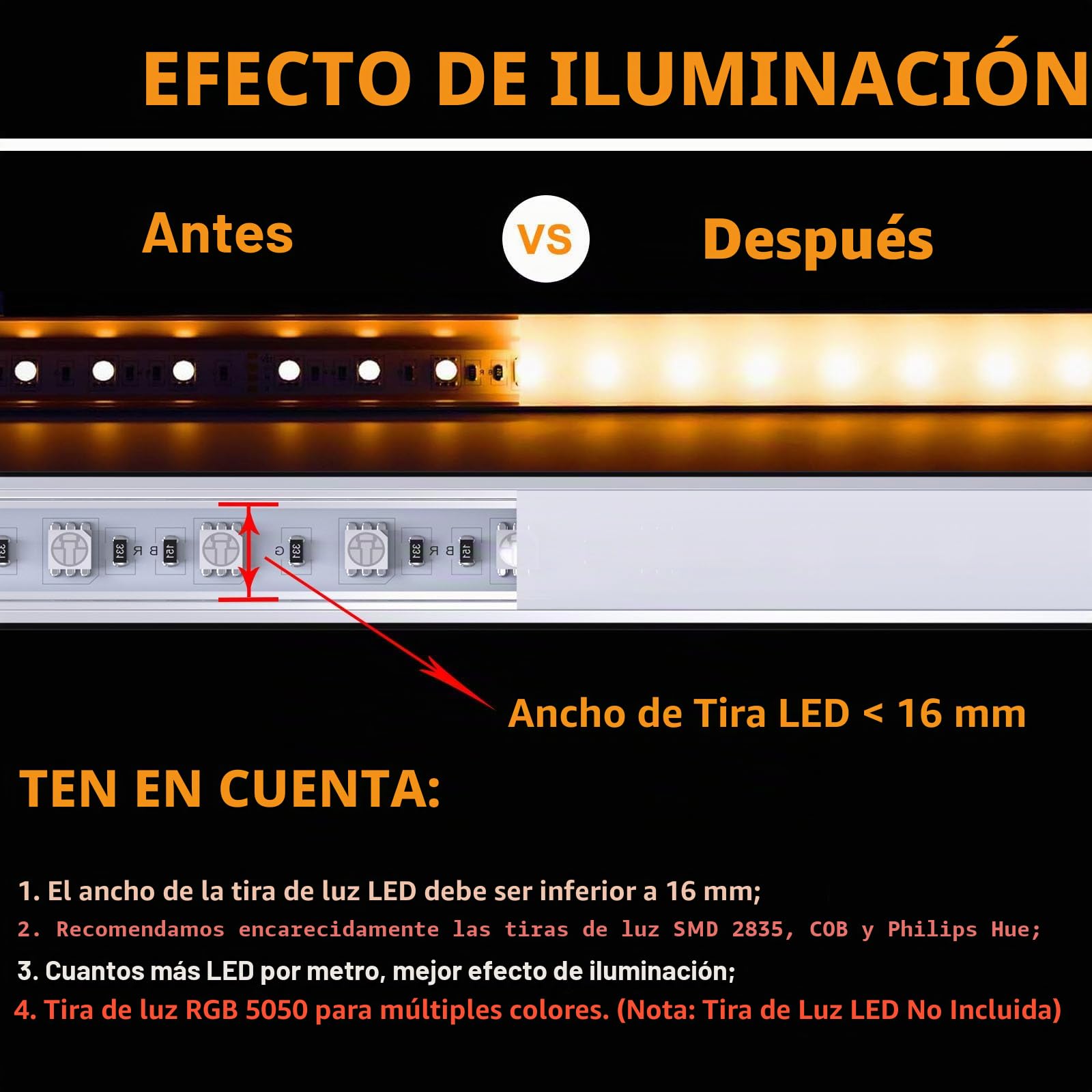 Paquete de 6 perfiles LED de aluminio para tiras de luces LED Philips Hue, etc., canal de aluminio LED en forma de U de 1 m, difusor LED con cubierta blanca lechosa, tapas de extremo y clips de