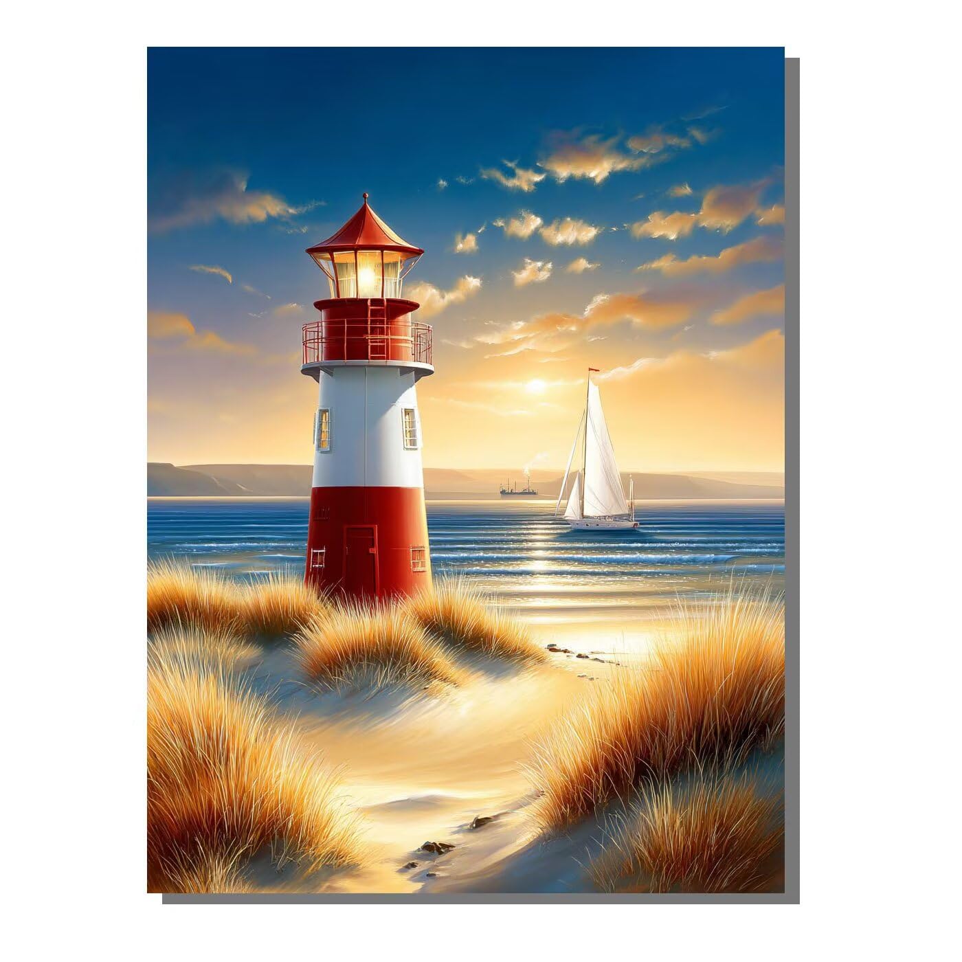Landschaft Leuchtturm Malen Nach Zahlen Erwachsene, Paint by Numbers Adult Set, Heimwerk Malen Nach Zahlen Kinder Mit Rahmen, Pinsel und 36 Acrylfarbe Als für Deko Wohnzimmer 60 x 80 cm BJHDK563