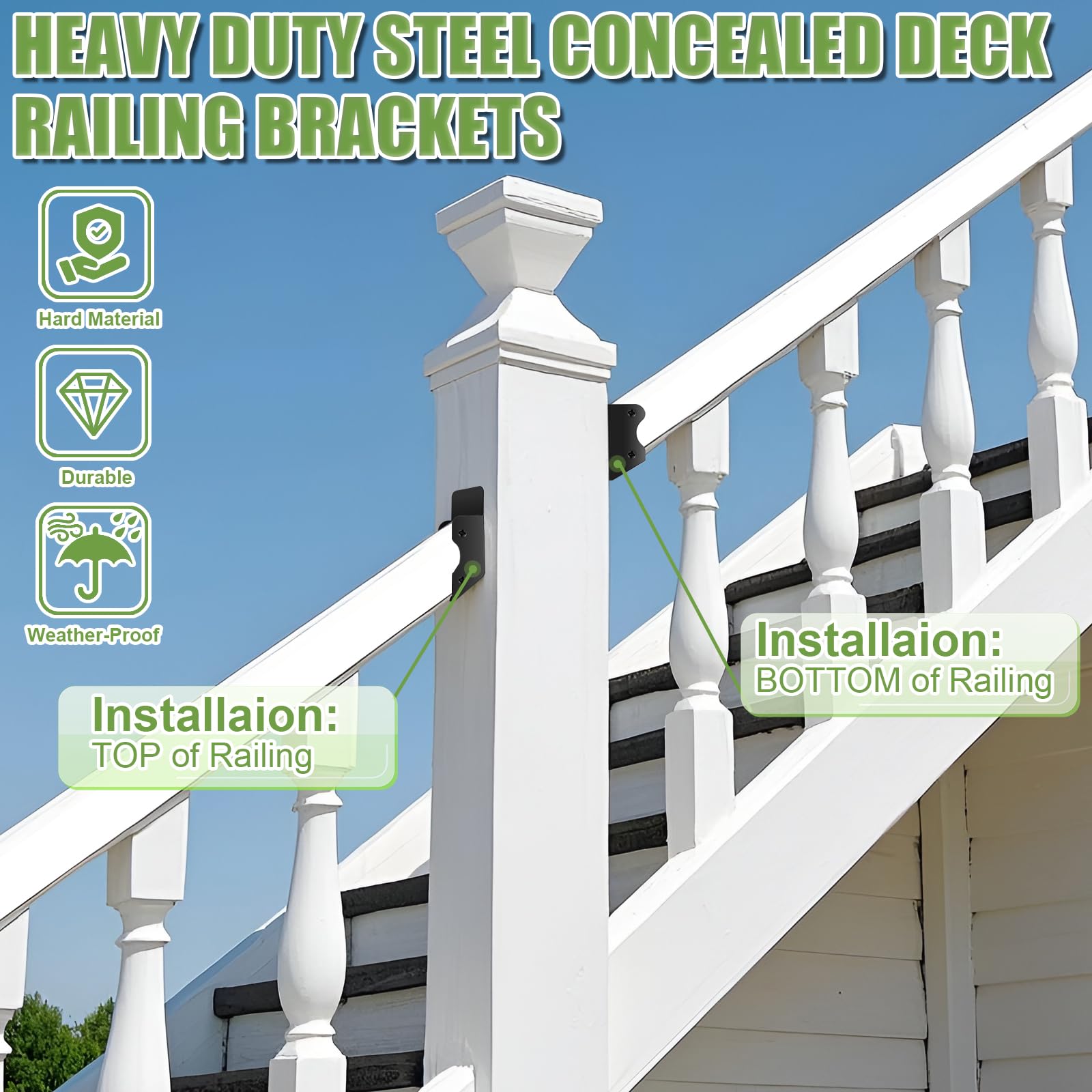 Hidden Railing Connectors Stair Railing Outdoor 8-Pack 30° Deck Railing Bracket Connectors ...