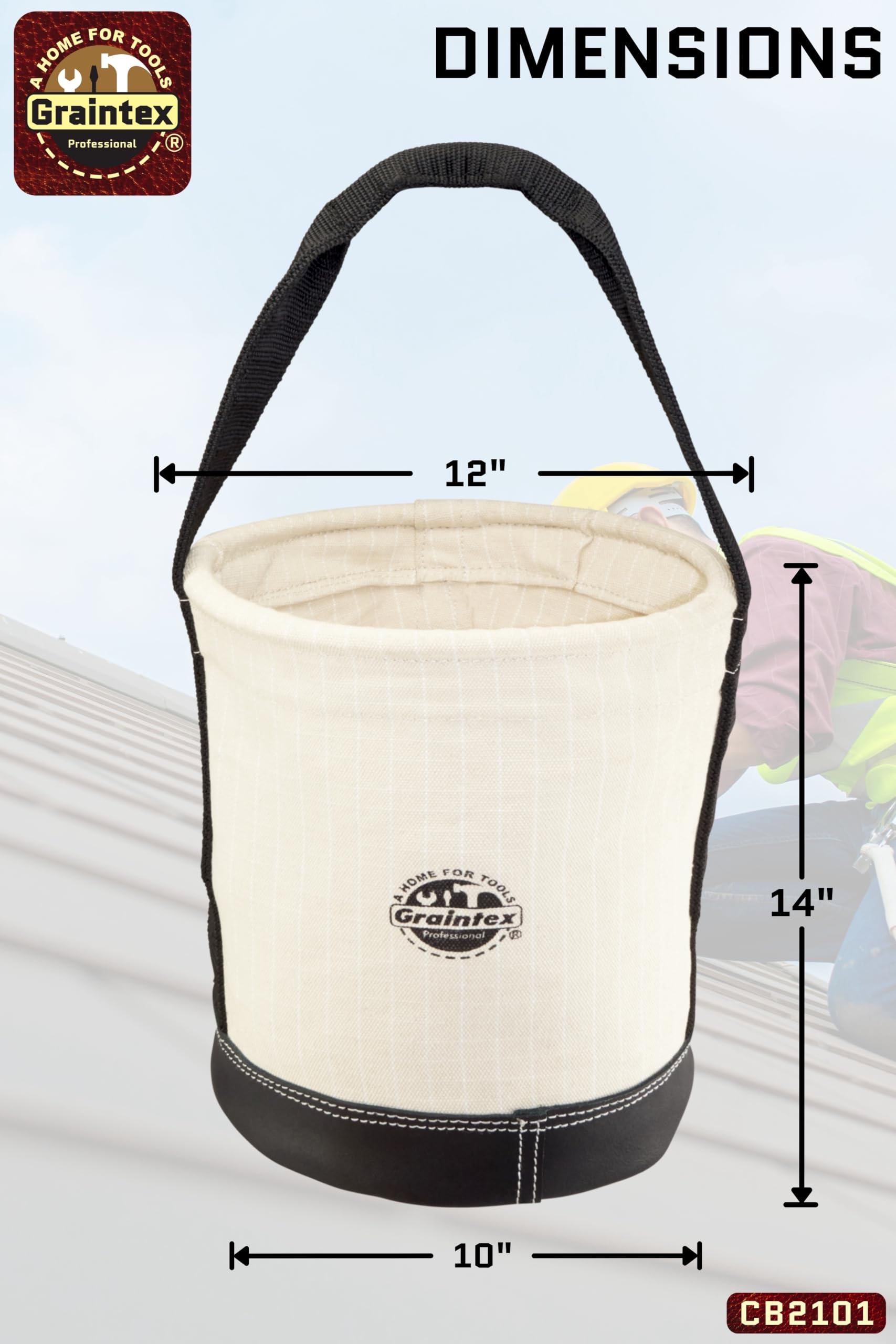 Graintex CB2101 - Cubo cónico de lona (parte inferior de piel, 35,5 x 30,5 x 25,4 cm)