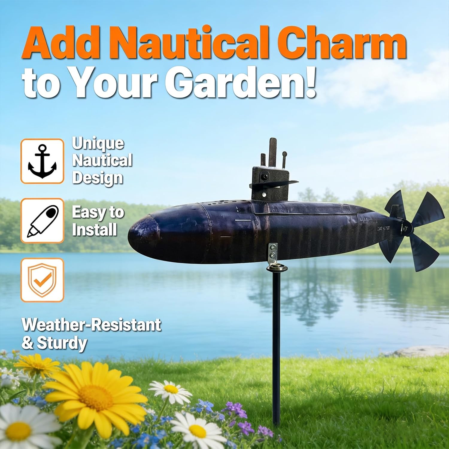 Submarine Wind Spinner, 2026 Unique Navy Submarine Wind Spinner Outdoor Garden Decor, Motion Art Weathervanes for Patio, Propeller Windmill, Perfect for Yard Beach Lawn & Nautical Enthusiasts(1pc)