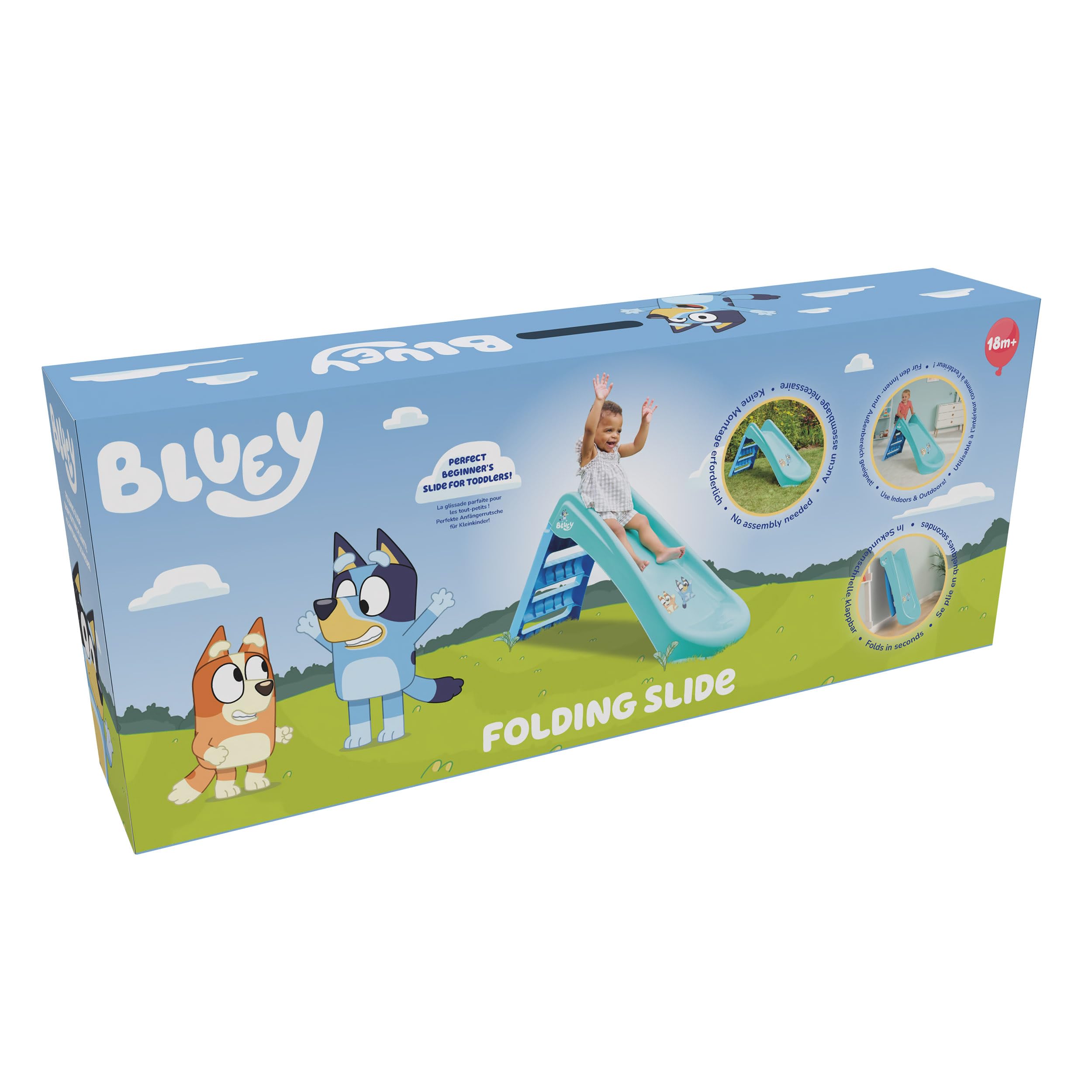 Bluey Scivolo pieghevole per interni ed esterni con scala, design facile da piegare, in plastica resistente, per bambini dai 18 mesi in su, attrezzatura da gioco leggera da giardino