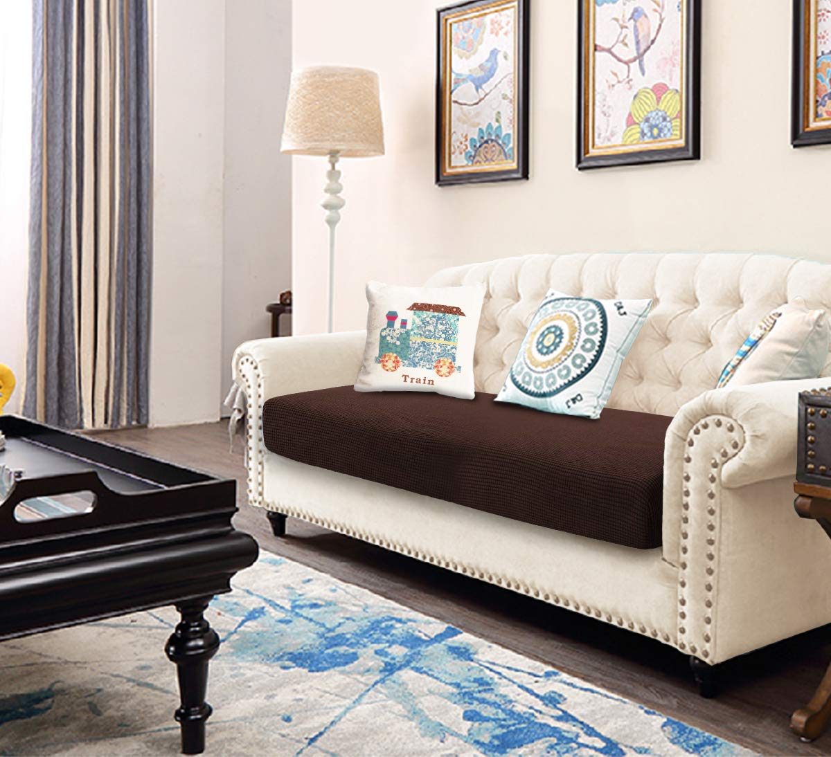 TIANSHU Copriseduta Divano Elasticizzato Fodera per cuscino ad alta elasticità Cuscino per divano Fodera per mobili Coprisedile per divano Fodere per cuscino a 3 posto (3 Posti, Cioccolate)