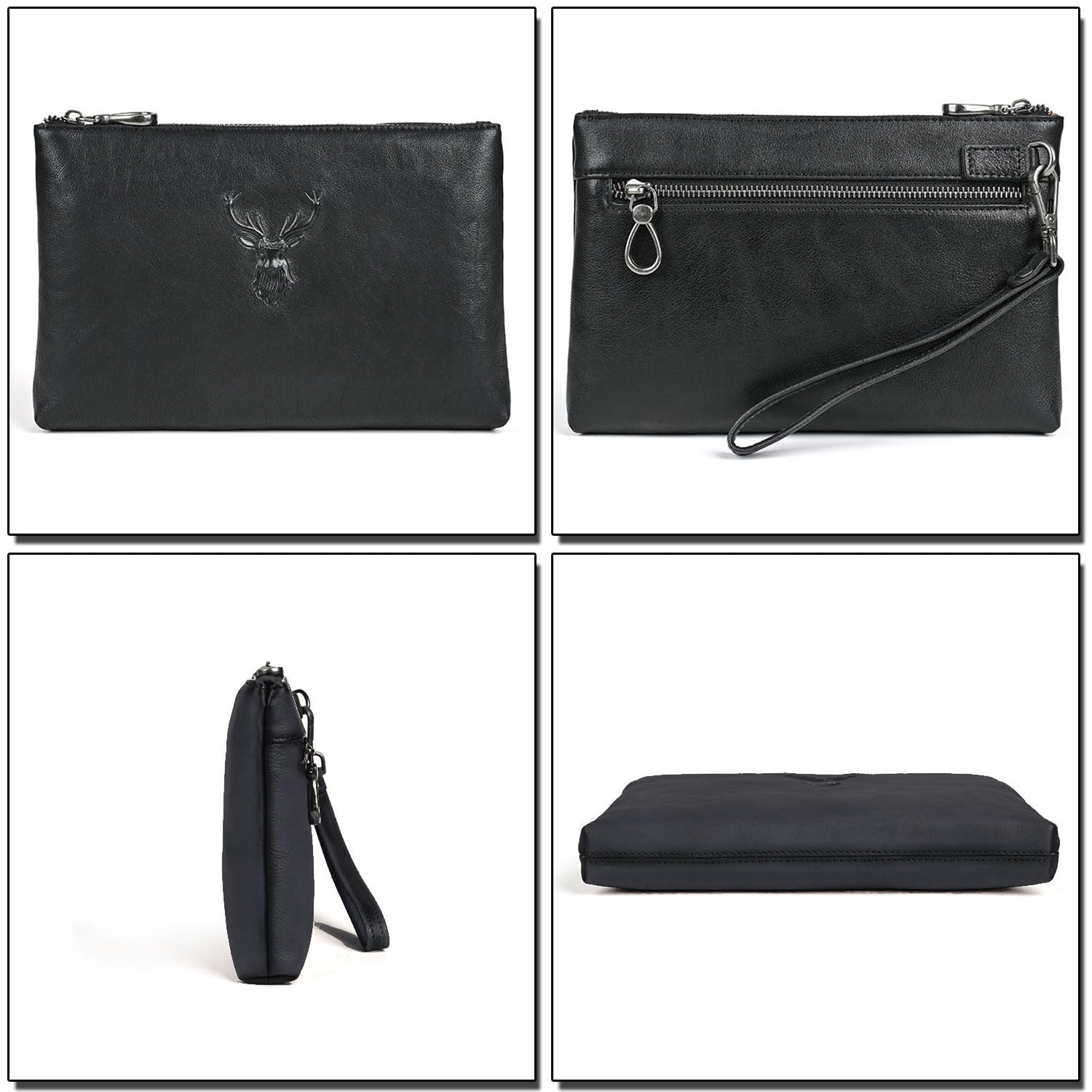 Bolso de Mano de Cuero de Curtido Vegetal para Hombre, Cartera de Mano Lujo, Bolso de Negocios Multiusos, Bolsos Grande, Clutch Tablet 9.7 Pulgadas