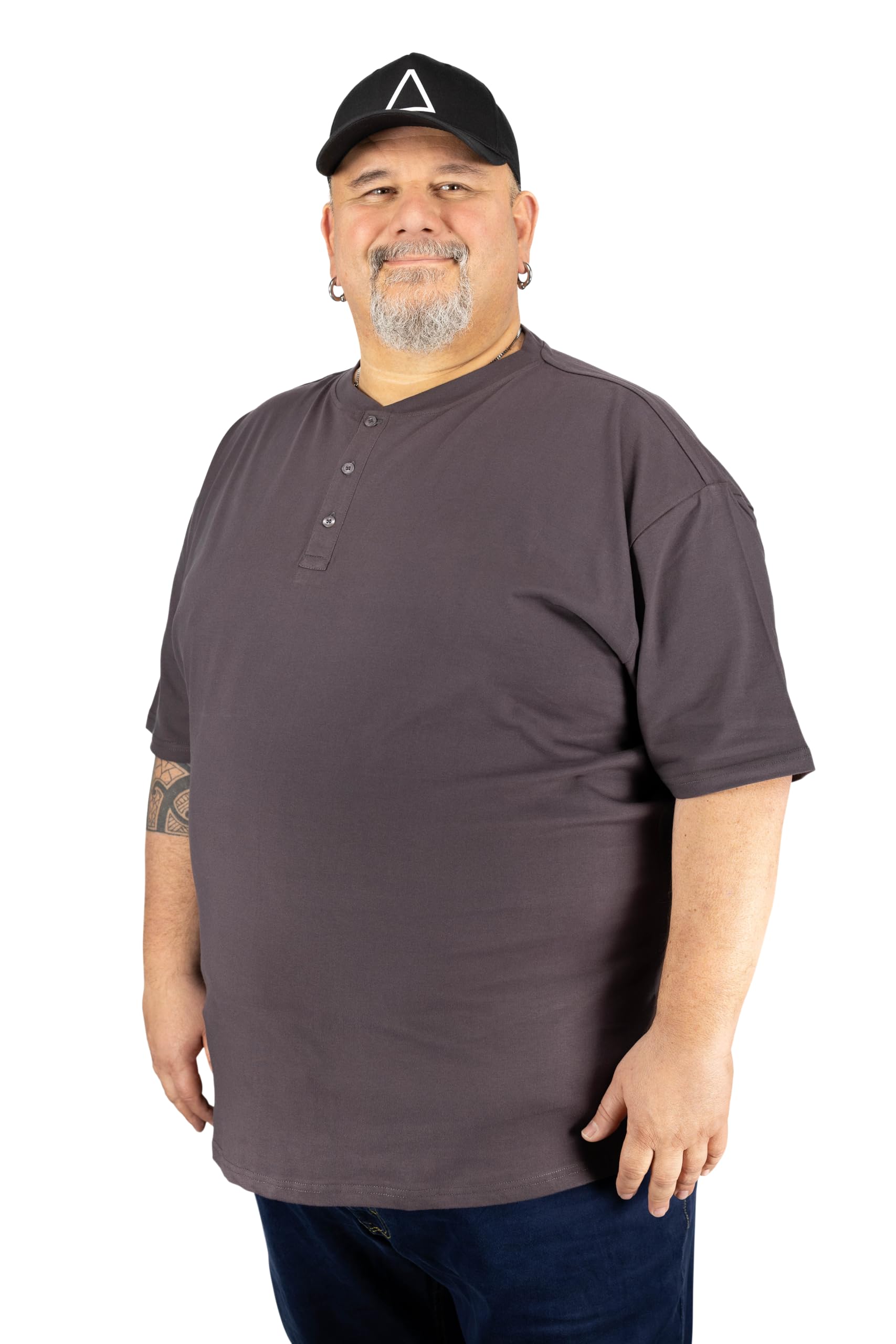 ADAMO Men's Serafino T-Shirt with Button Tape Regular FIT in oversizes up to 10XL Grey