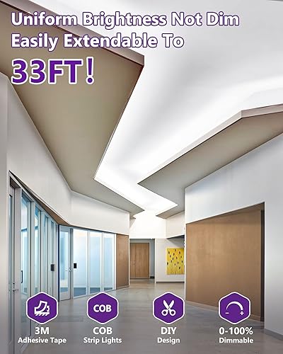 Miniatura 9 de HitLights Tira de luces LED, 5000K 12V 600 LED blanco neutro tiras de luz LED y 5000K 24V 2560 LED blanco frío, 16.4 pies, listado UL, CRI 90+, para