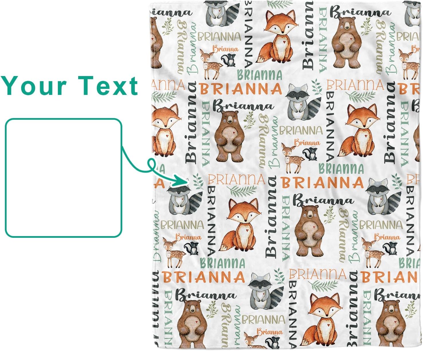 Personalized Baby Blanket - Animals Pattern with Multi-Fonts Names - Custom Soft Plush Double Layer Blankets with Dotted Backing for Boys Girls Gifts Color07-Woodland Animals