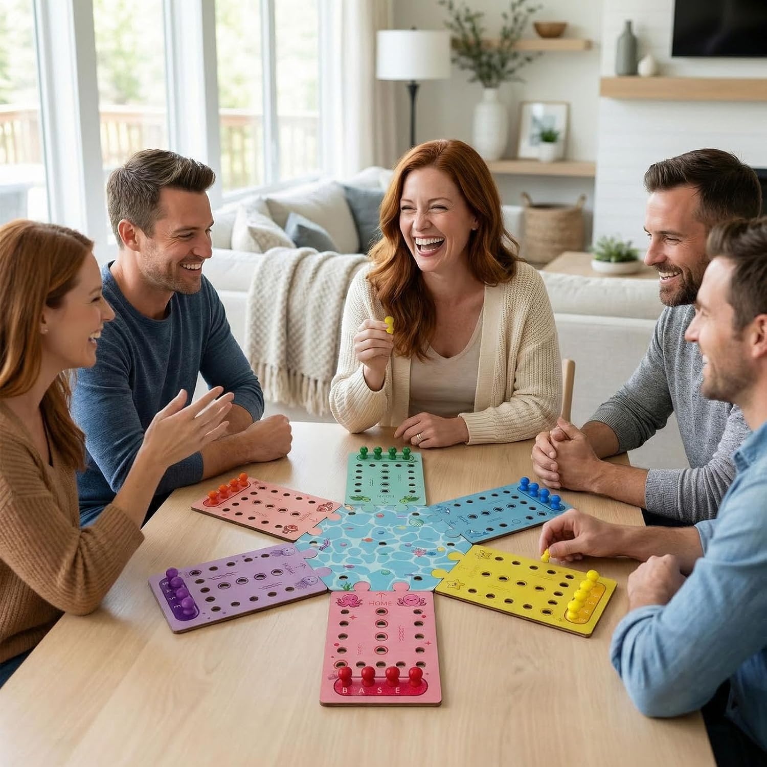 Wooden Board Game, Premium 2-6 Player Wooden Fast Track Board Game-Ocean Animal Theme Single-Sided 36 Colorful Pawns & 12Dice, Fast Track Game for Family Night（18+） image 4