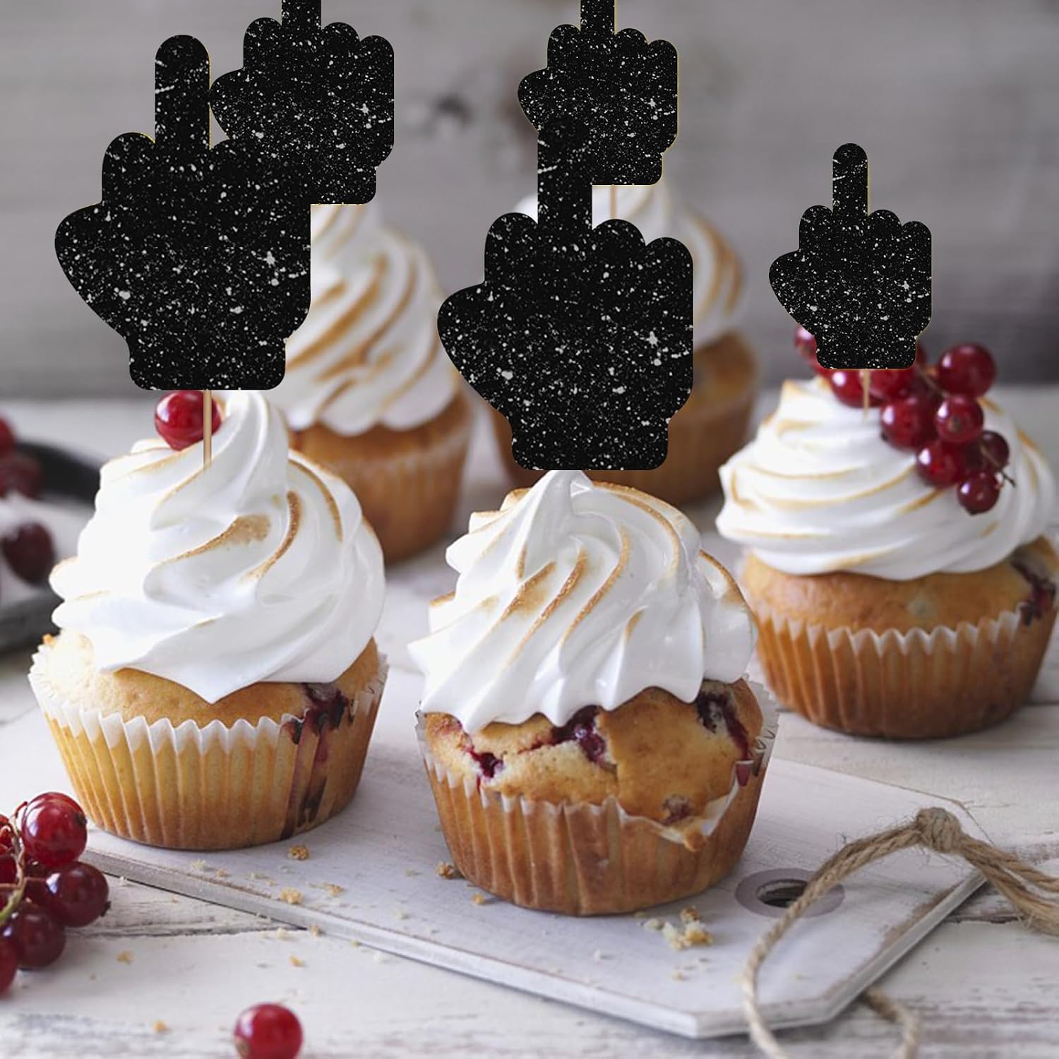24PCS Middle Finger Cupcake Toppers, Divorce Party Cake Decorations, Funny Dessert Dessert Picks, Women Birthday Party Decoration - Black Glitter image 4