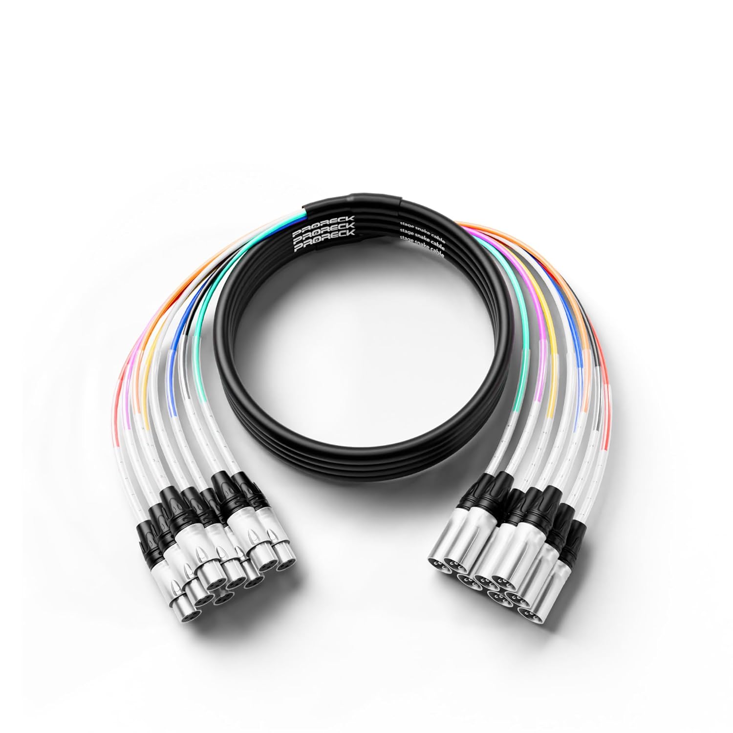 PRORECK 15ft Snake Cable, 8-Channel Shielded Audio Cable XLR Male to Female, with Color-Marked Connectors for Professional Stage, Studio, and Live (PR-XLR-8 * 15)