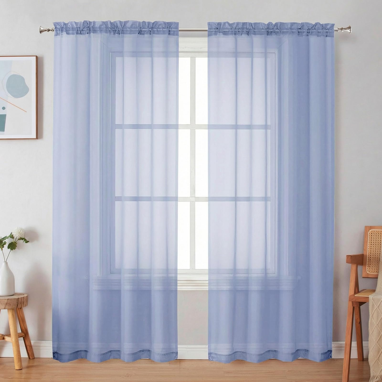 Simplebrand Denim Sheer Curtains 72 Inches Long 2 Panels for Living Room