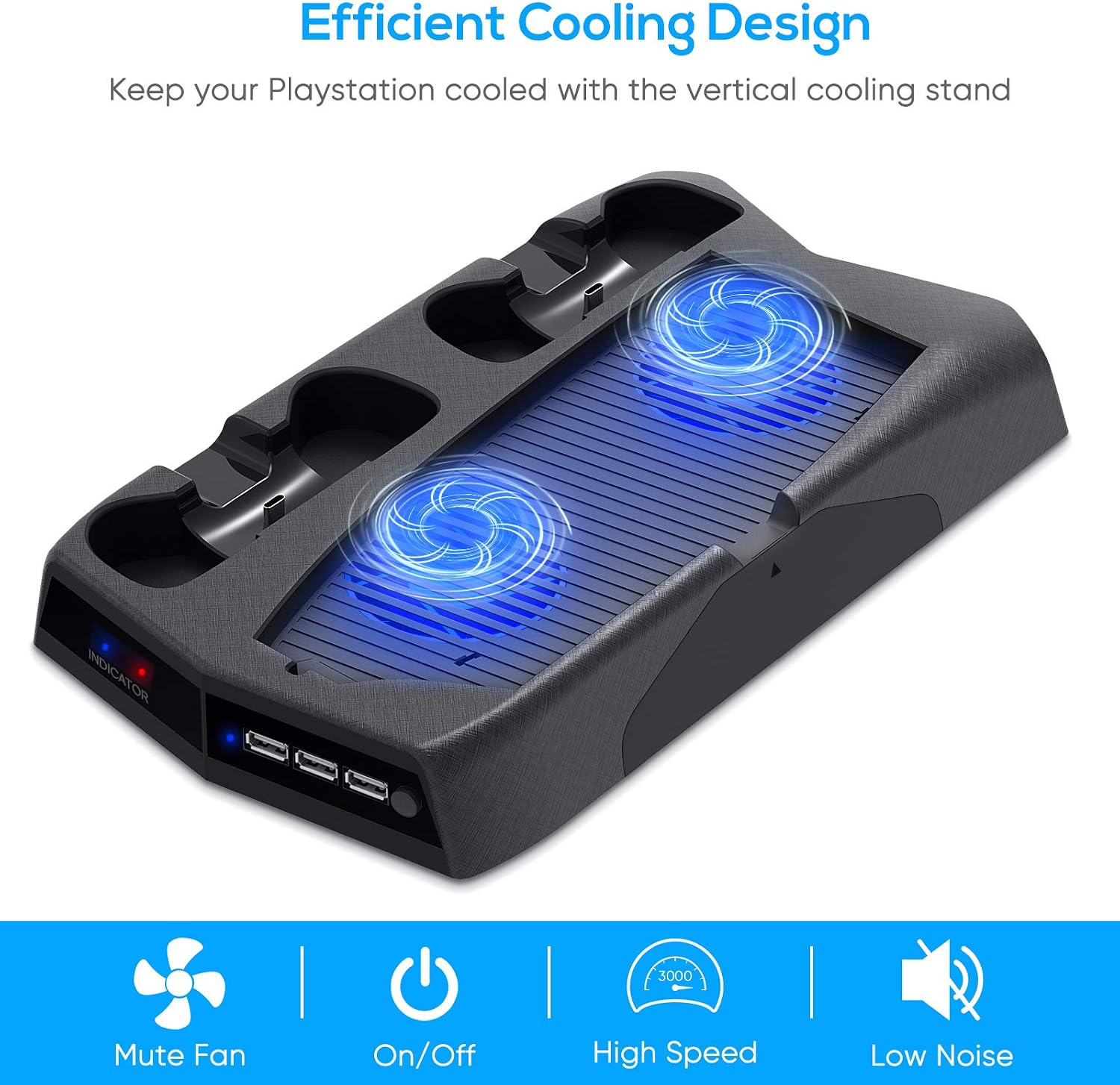 FASTSNAIL Cooling Fan for Playstation5 Charging Station for PS5 Controller, Charging Dock for Playstation5 Pro Controller for Dualsense with LED Indicators and Game Slots