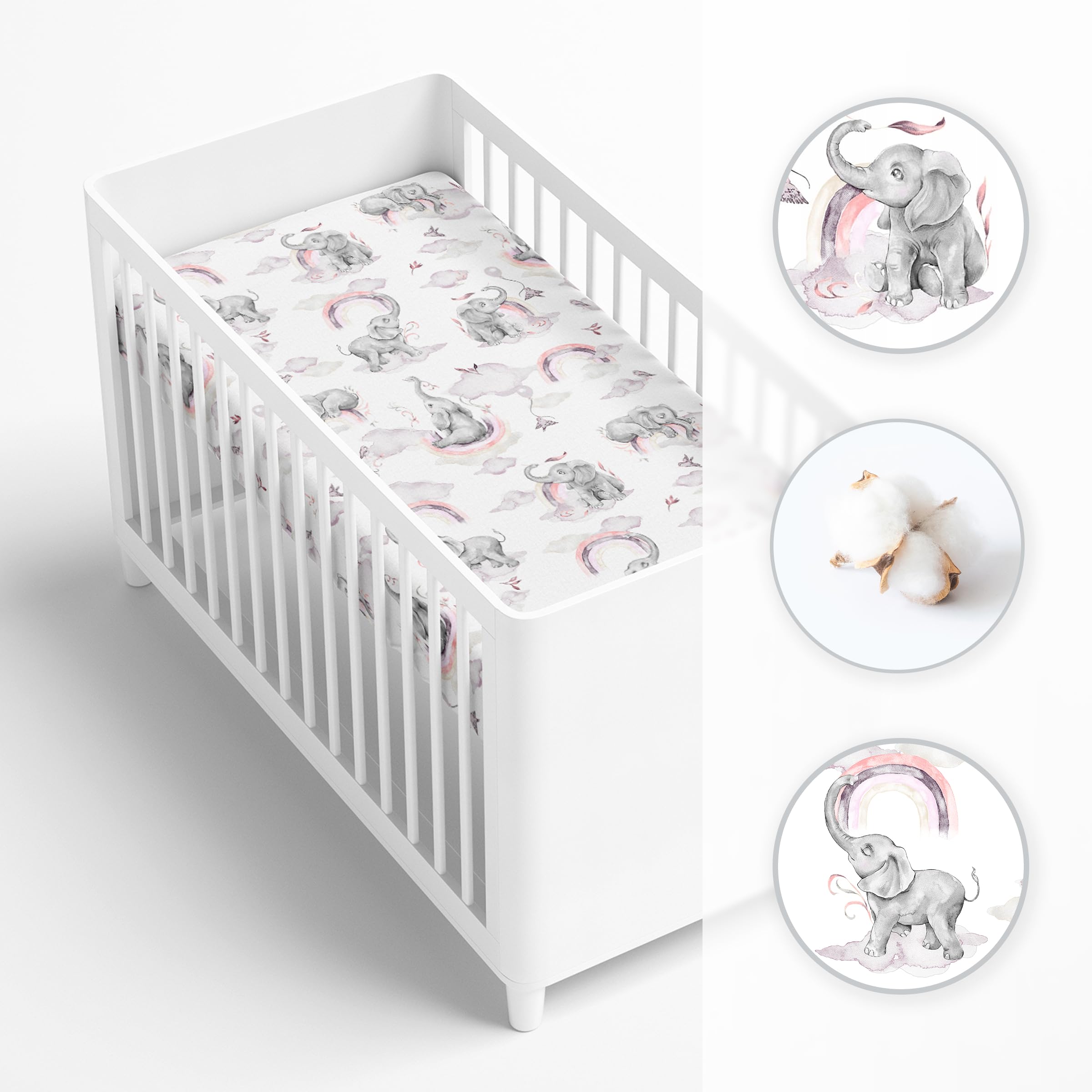 Baby Comfort 100% Cotton Fitted Sheet to fit 100x50 cm Baby Mini Cot (Pink Elephants) - Image 3