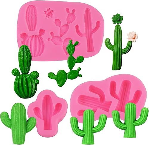 Molde de silicona para fondant de cactus, 3 piezas, molde para caramelo de chocolate, pasta de goma, pasta de azúcar, manualidades, decoración de