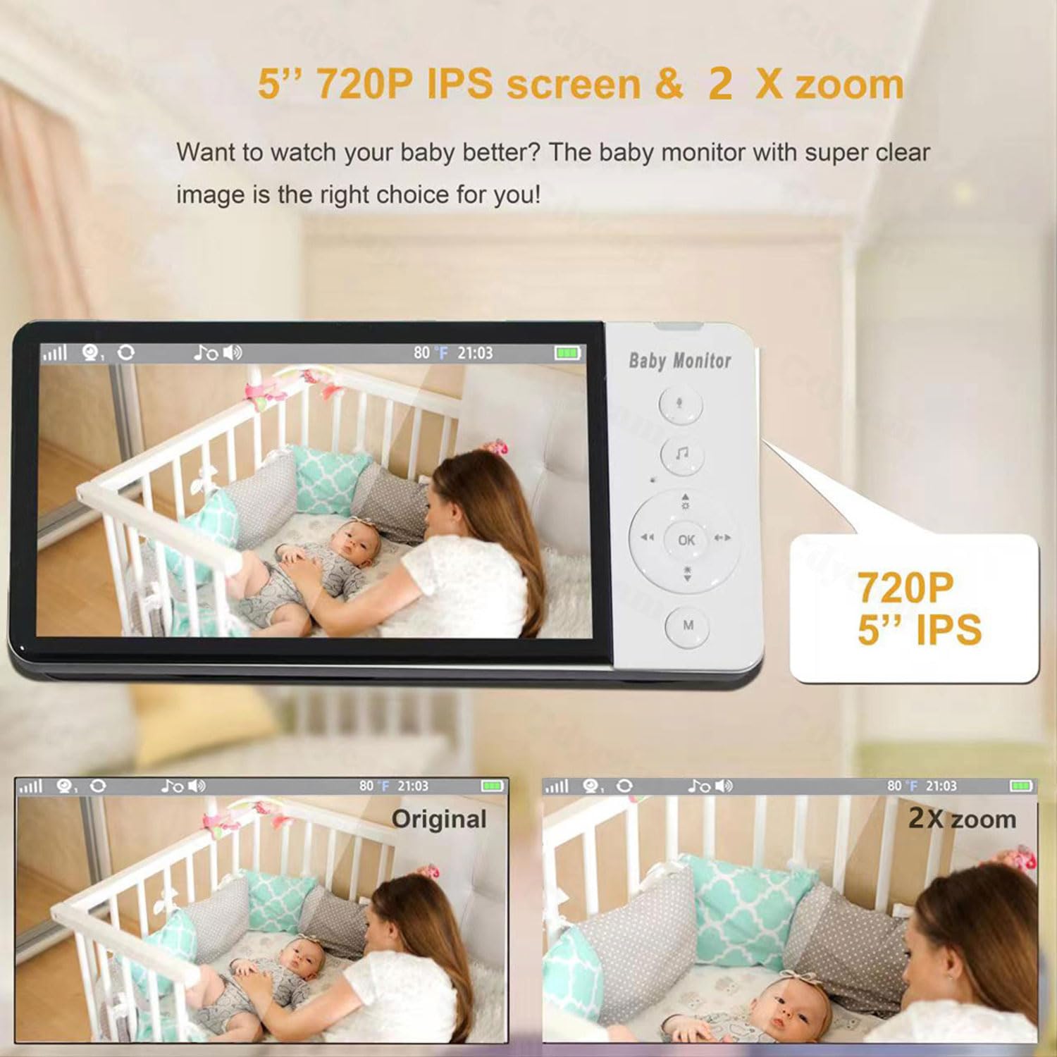 Baby Monitor, Schermo HD da 5'' Baby Monitor a Lungo Raggio da 1.000 Piedi, Senza WiFi, Visione Notturna, modalità VOX, Archiviazione, Ninne Nanne, Audio Bidirezionale, Durata della Batteria