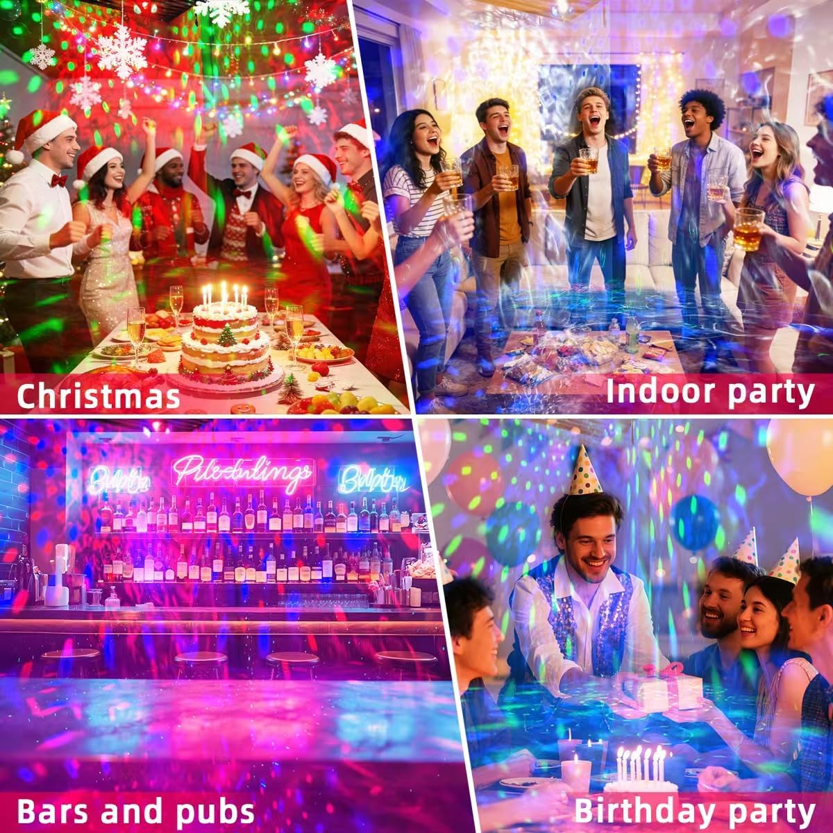 4 Disco Ball in 1 Party Lights Indoor Outdoor, Dj LED Lights for Parties Decor Strobe Sound Activated Stage Disco Light with Remote for Karaoke Birthday Wedding Club Christams