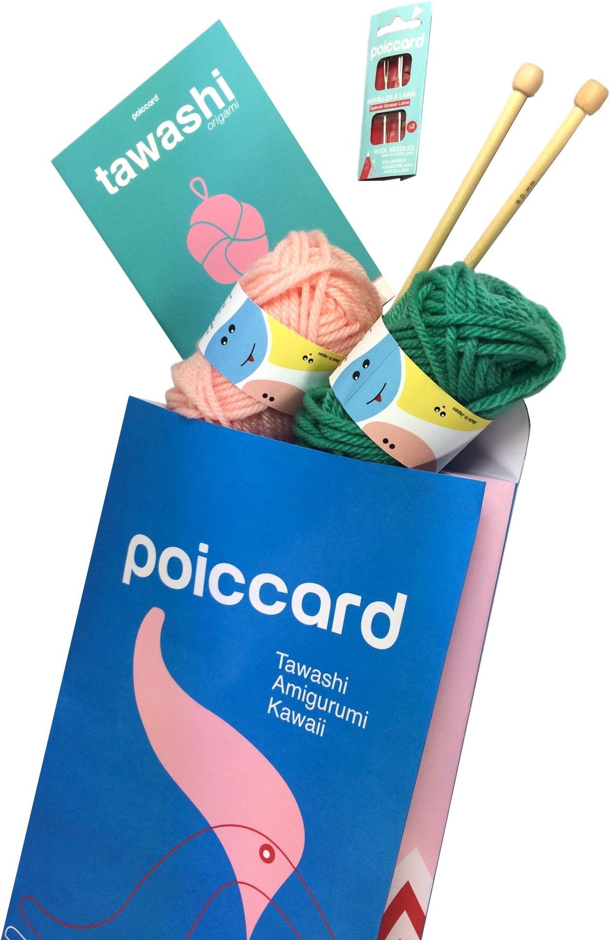 Knitting kit for the production of two ecological sponges - Tawashi Origami Sponges - Knitting Kit with Instructions (FR, EN, ES, DE, IT) and 2 x 50g balls of Yarn Green and Grey. Yarn from Japan