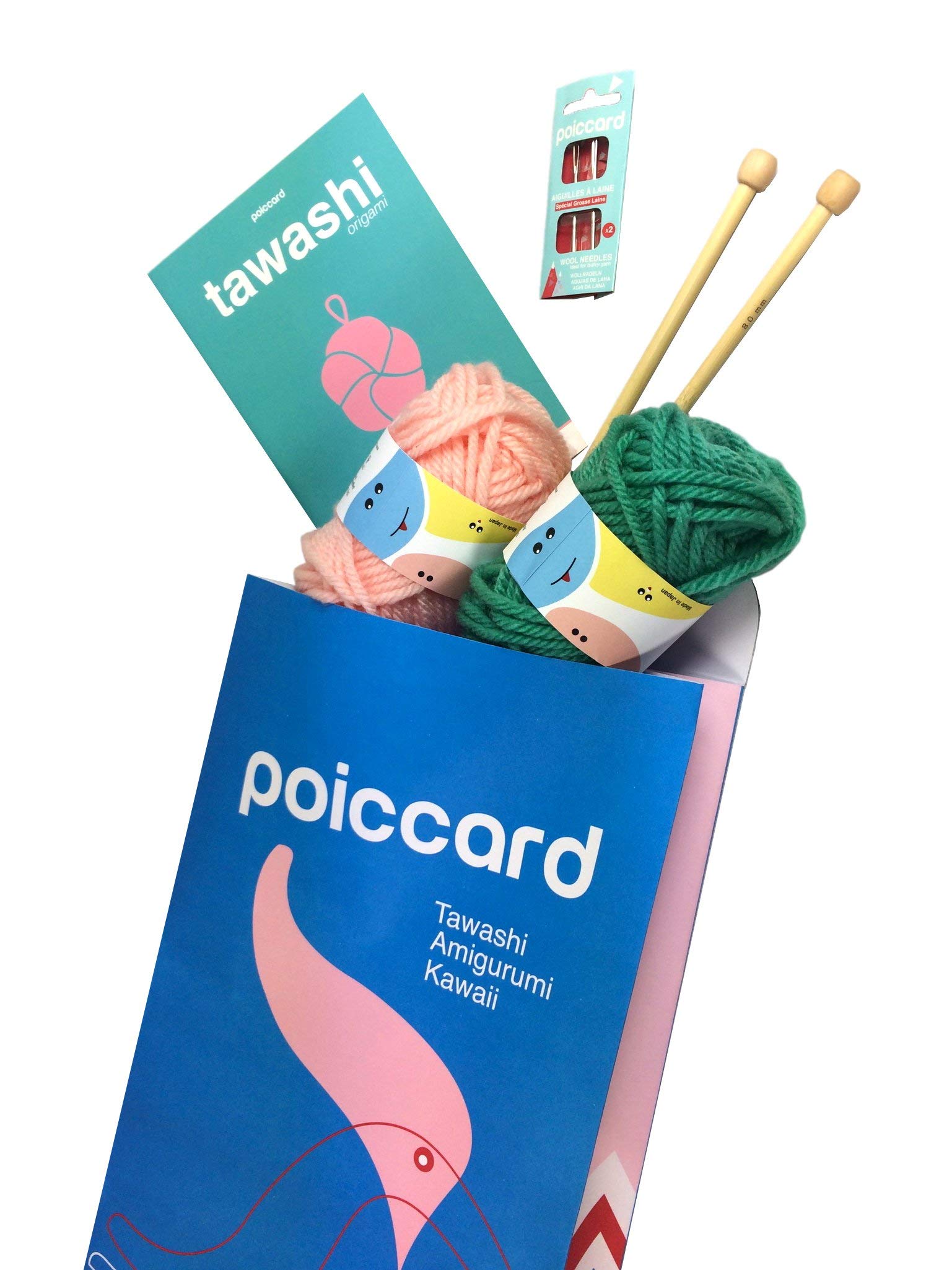 Knitting kit for the production of two ecological sponges - Tawashi Origami Sponges - Knitting Kit with Instructions (FR, EN, ES, DE, IT) and 2 x 50g balls of Yarn Green and Grey. Yarn from Japan